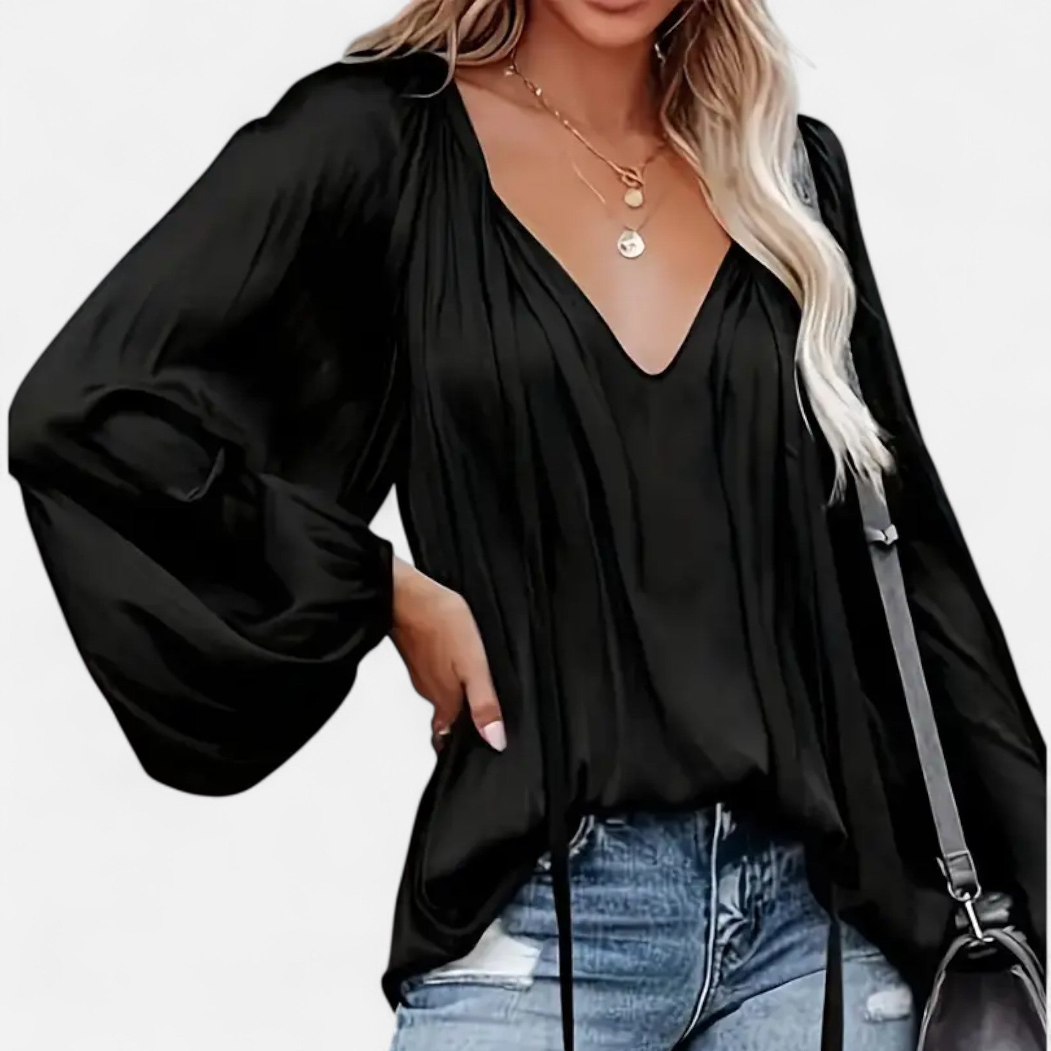 Elvaine | Women’s Satin Blouse – Green Tie-Front Elegance