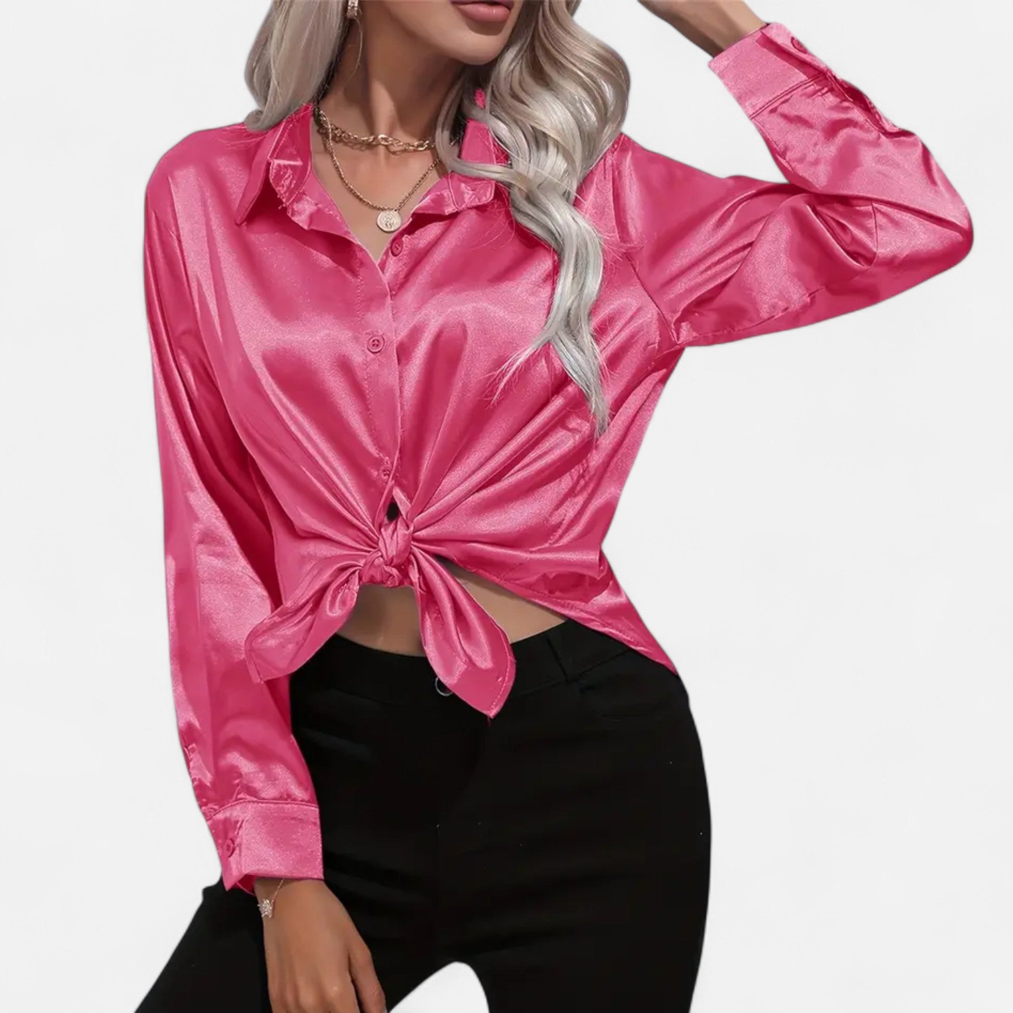 Elvaine | Women’s Satin Shirt – Notched Collar Elegance