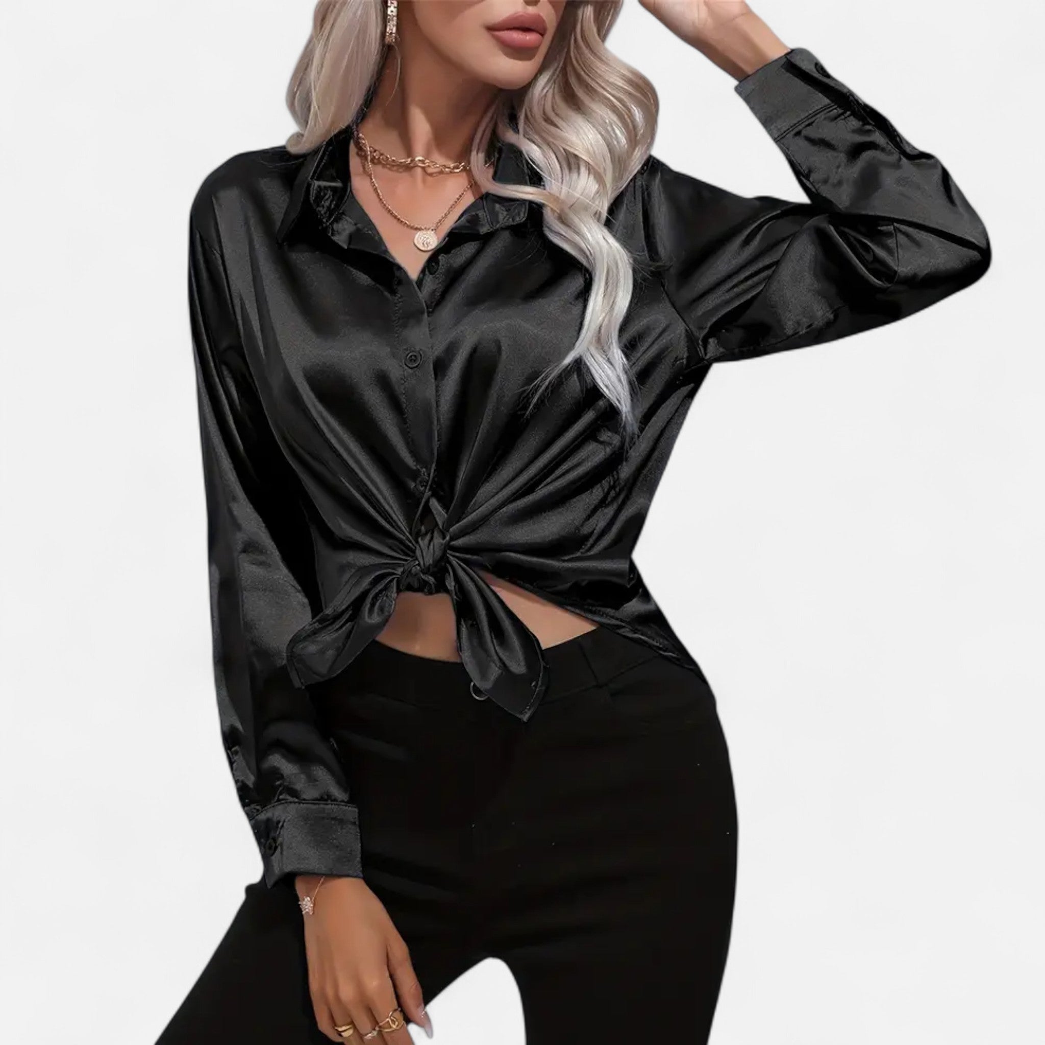 Elvaine | Women’s Satin Shirt – Notched Collar Elegance