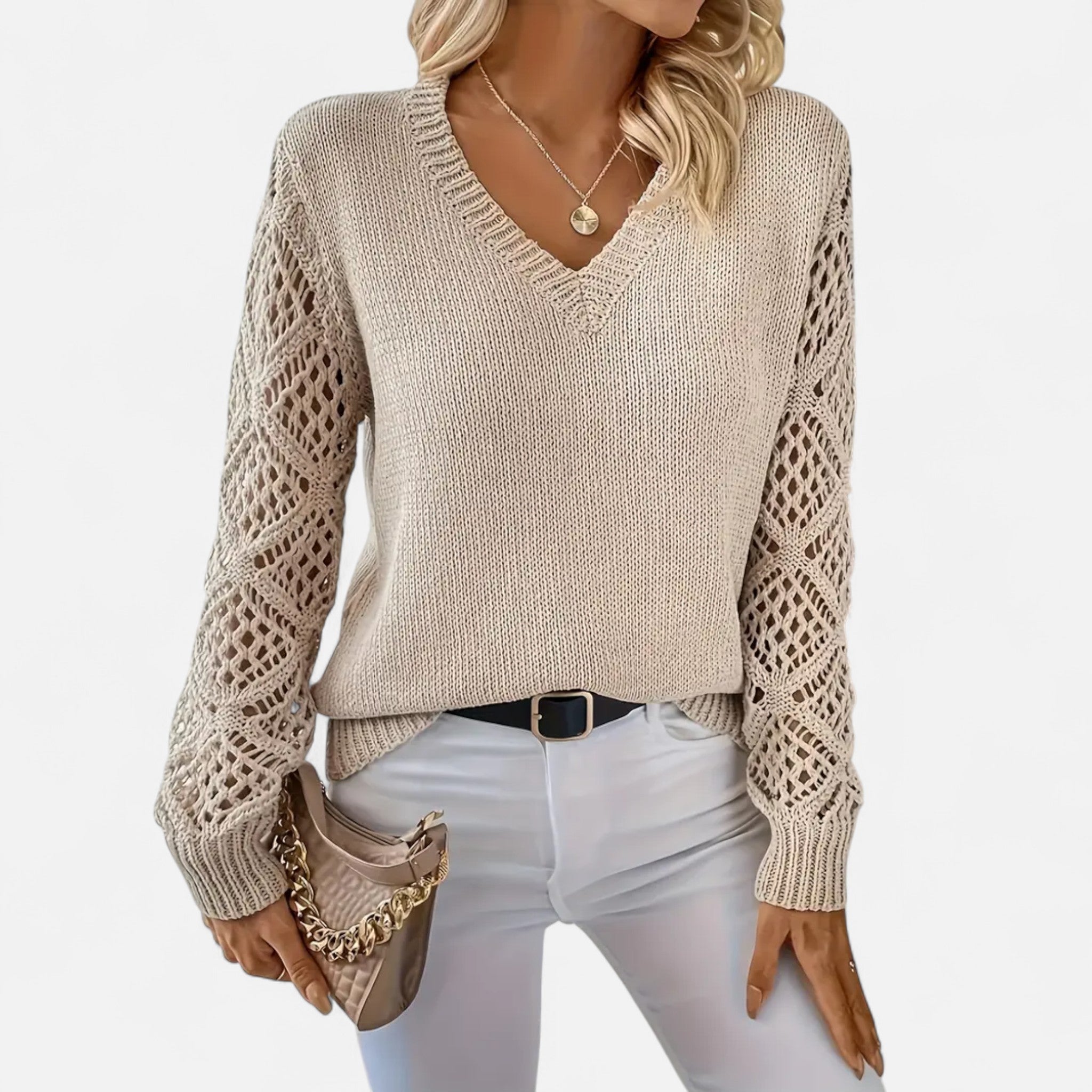 Elvaine | Women’s Knit Sweater – Elegant V-Neck Design