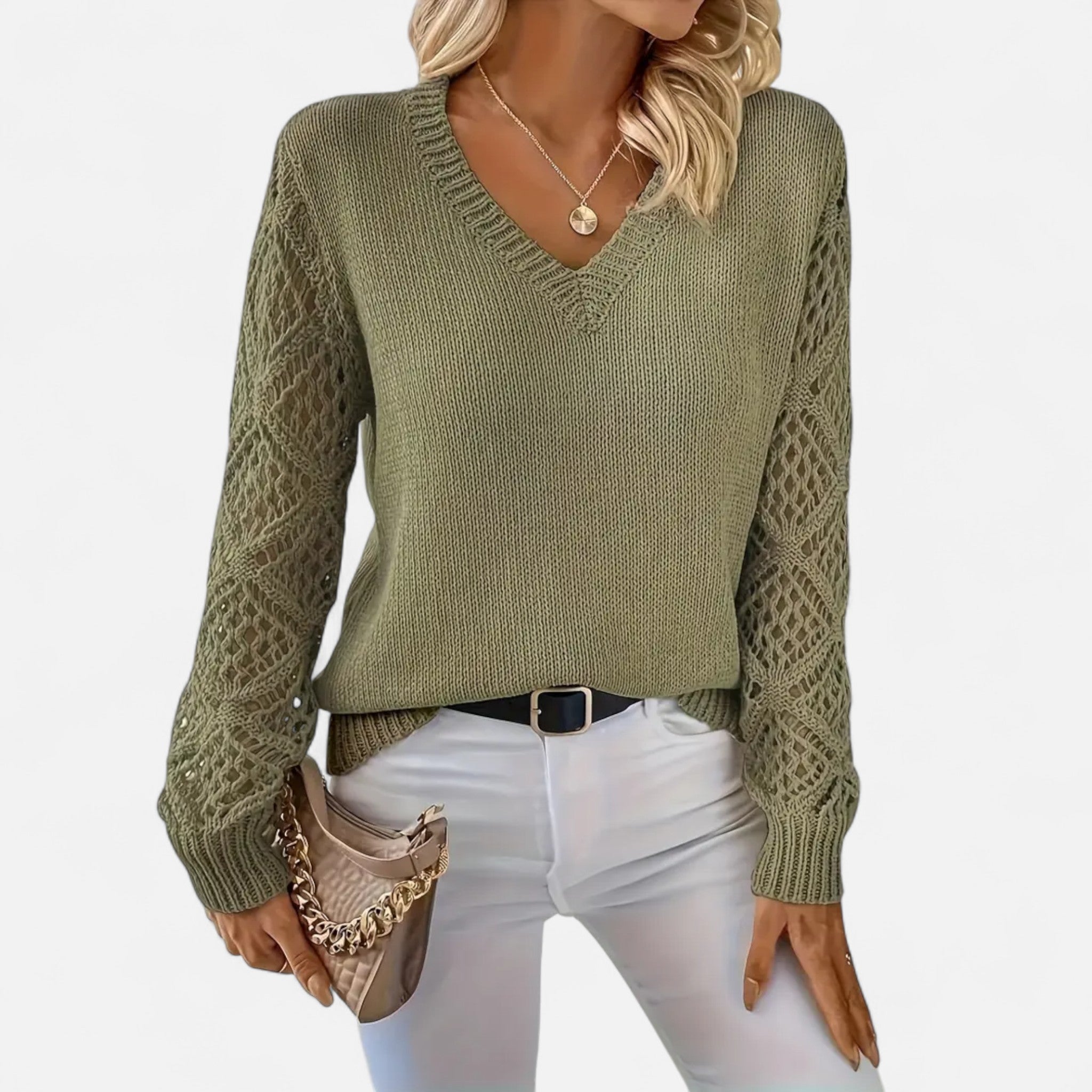 Elvaine | Women’s Knit Sweater – Elegant V-Neck Design