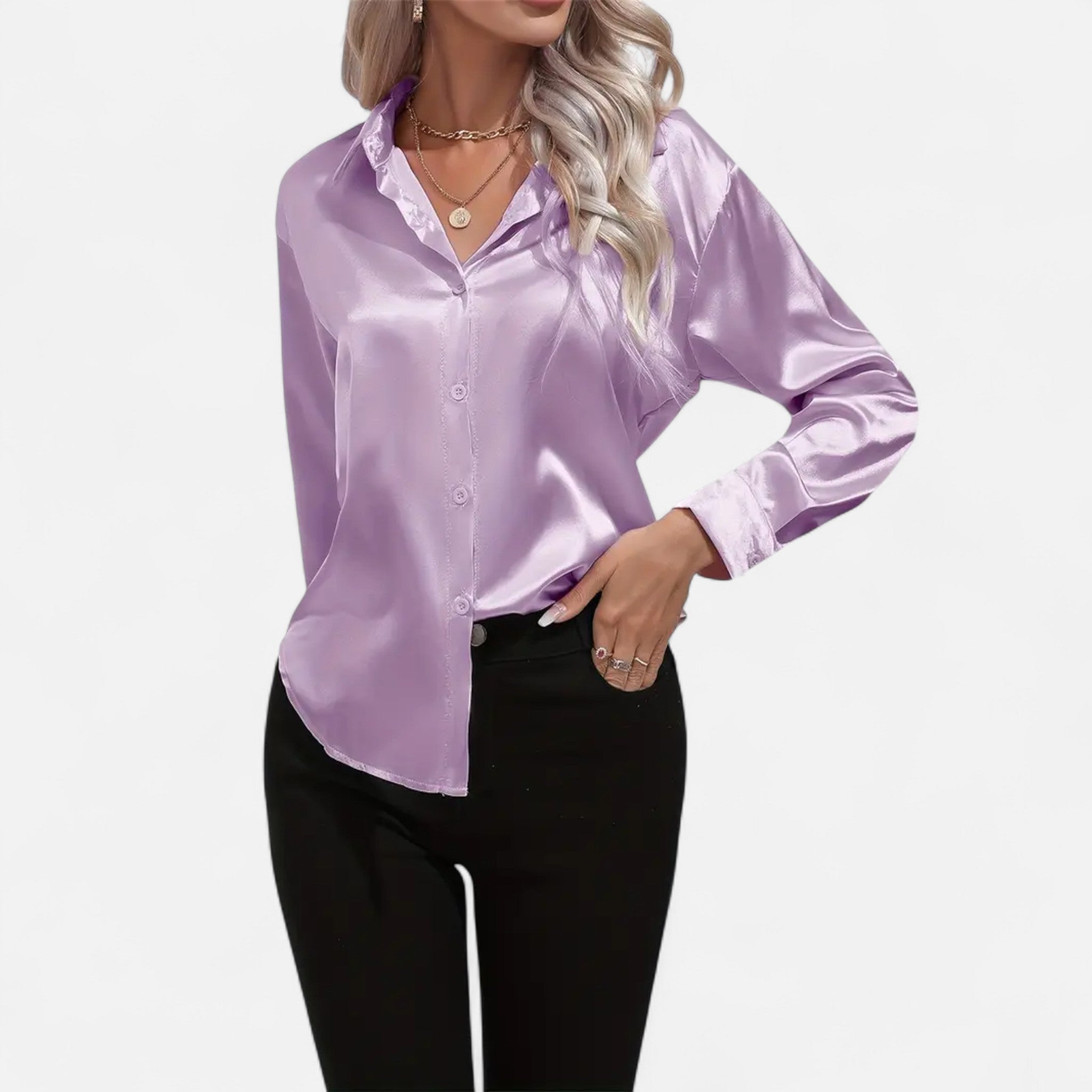 Elvaine | Women’s Satin Shirt – Notched Collar Elegance