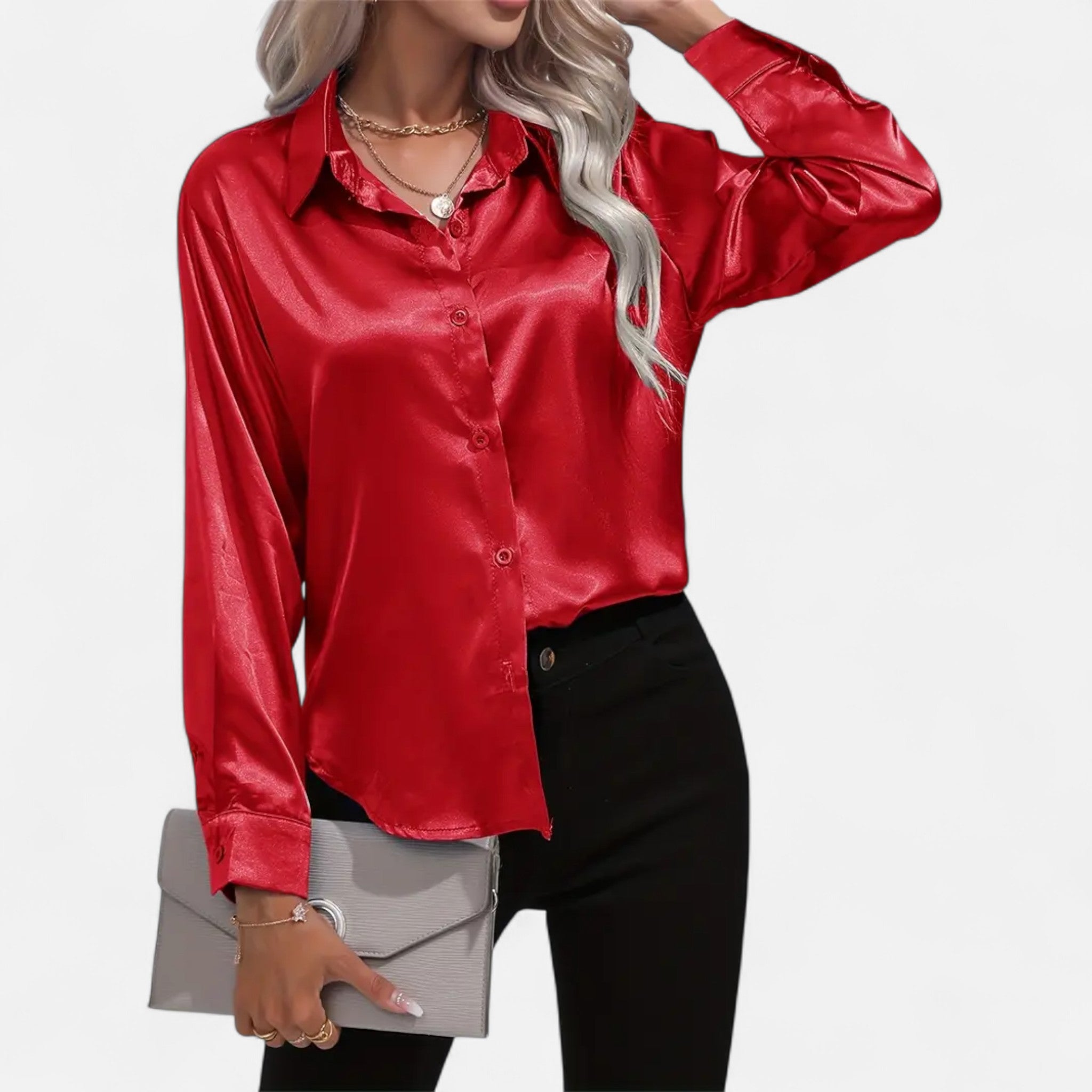 Elvaine | Women’s Satin Shirt – Notched Collar Elegance