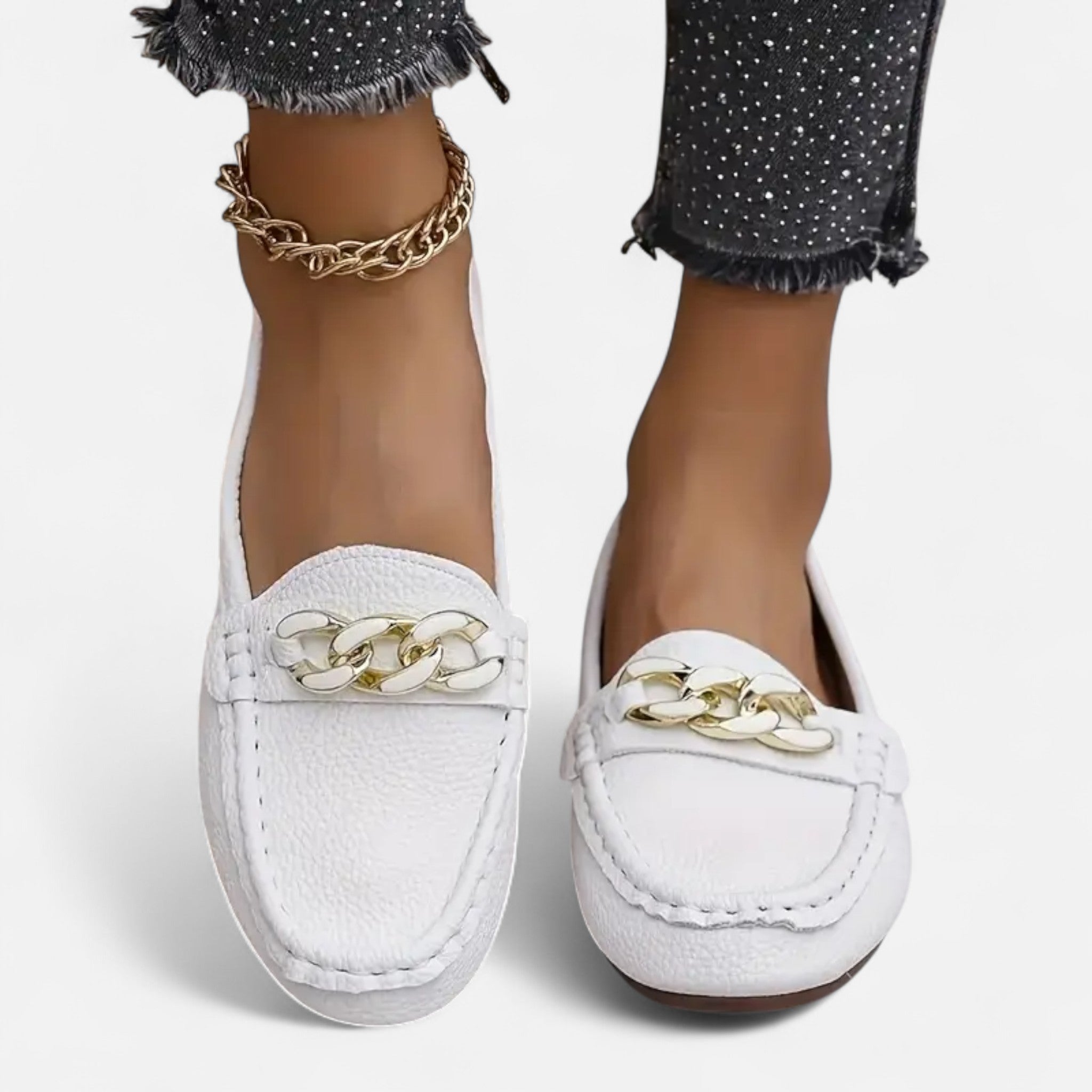 Elvaine | Women’s Moccasins – Elegant Chain Accent Design