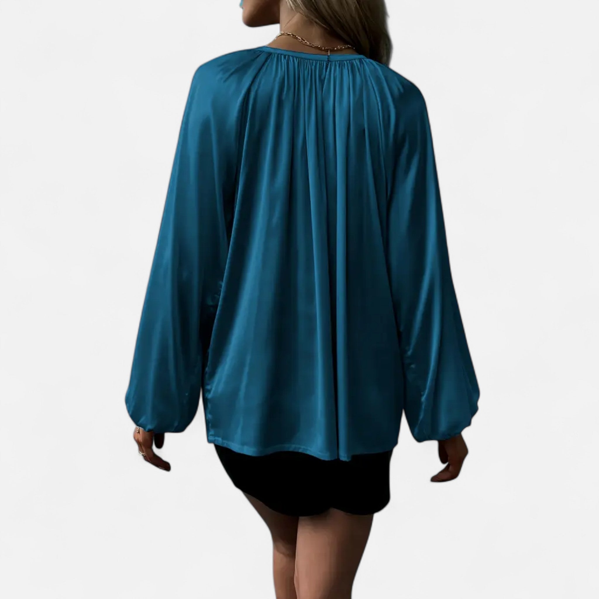 Elvaine | Women’s Satin Blouse – Green Tie-Front Elegance