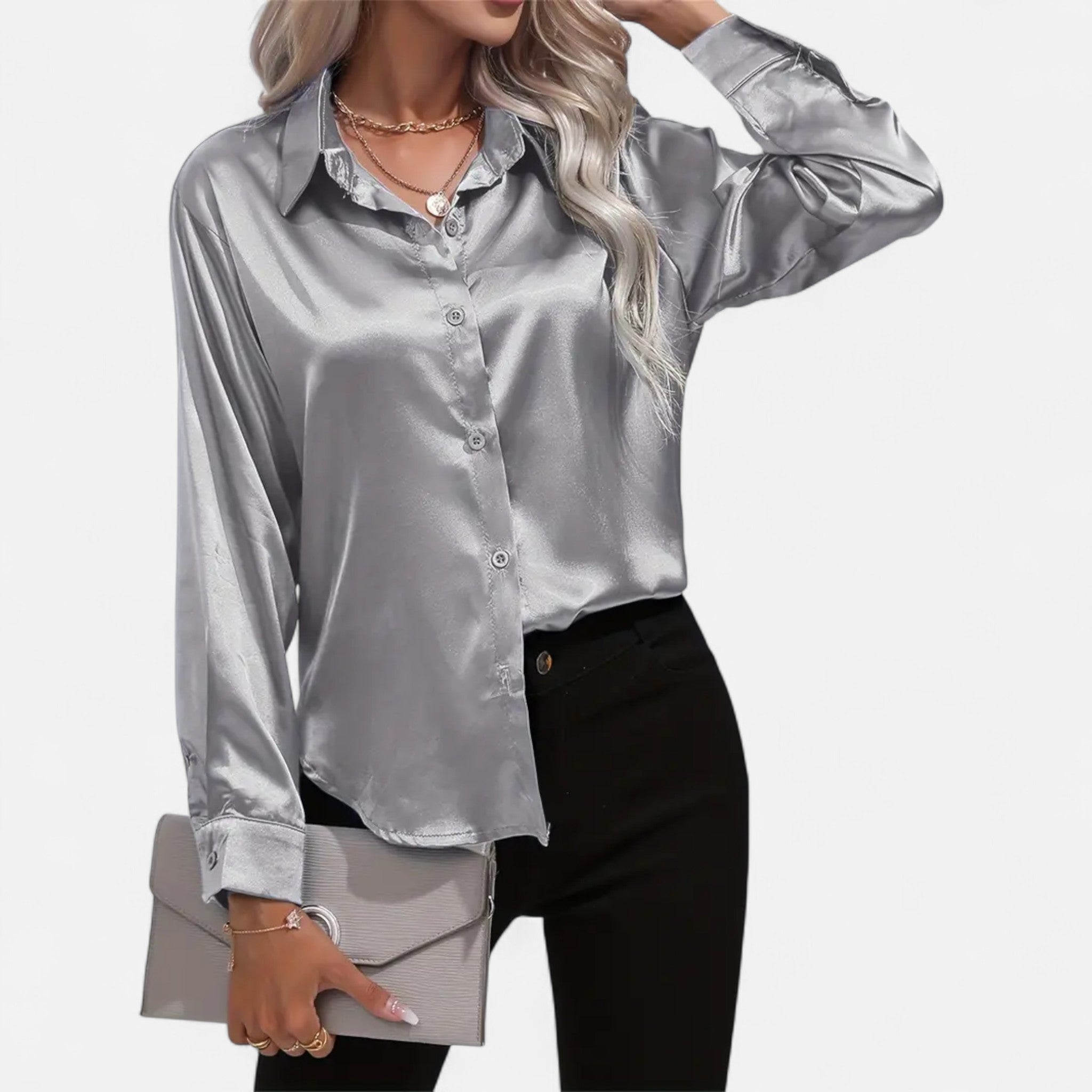 Elvaine | Women’s Satin Shirt – Notched Collar Elegance