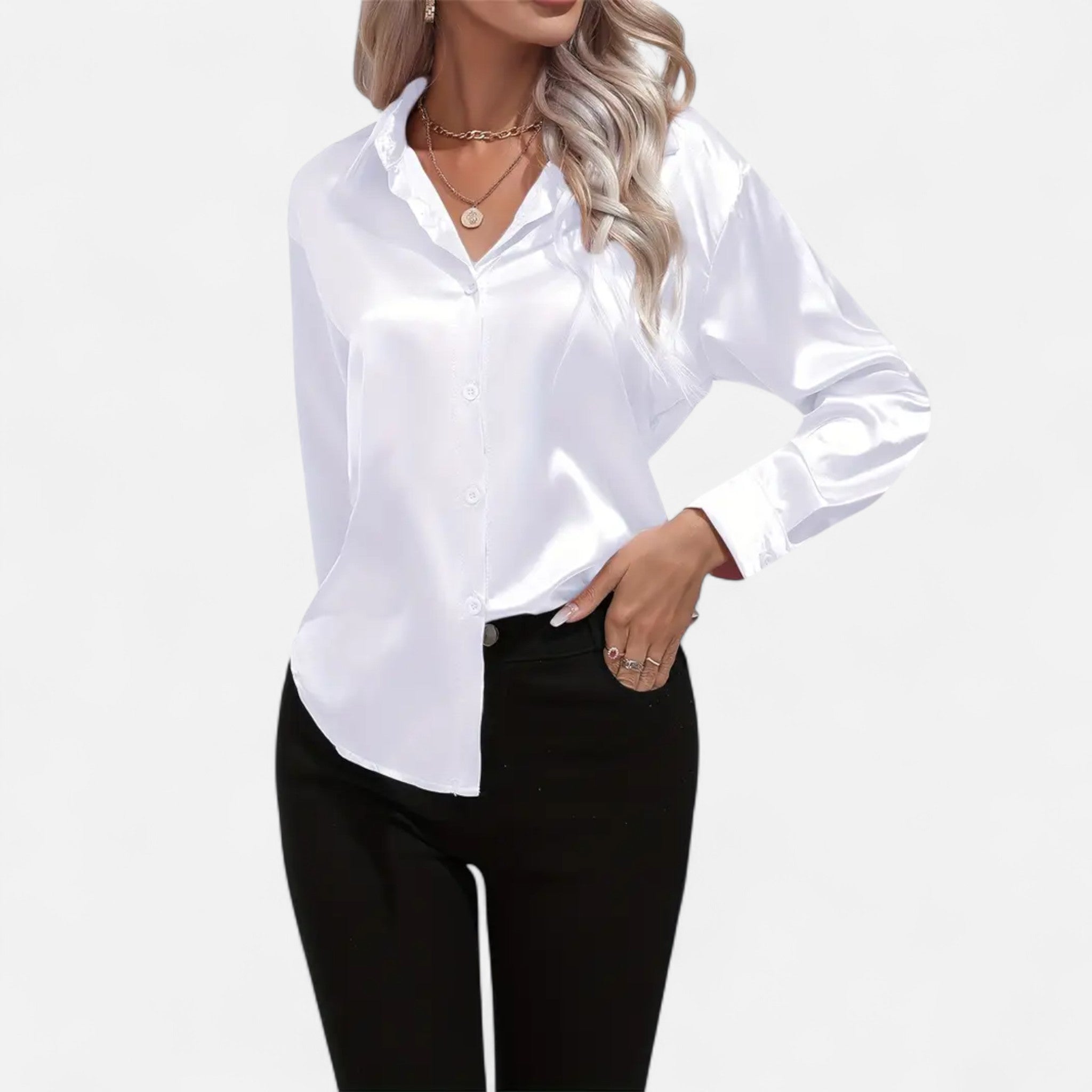 Elvaine | Women’s Satin Shirt – Notched Collar Elegance