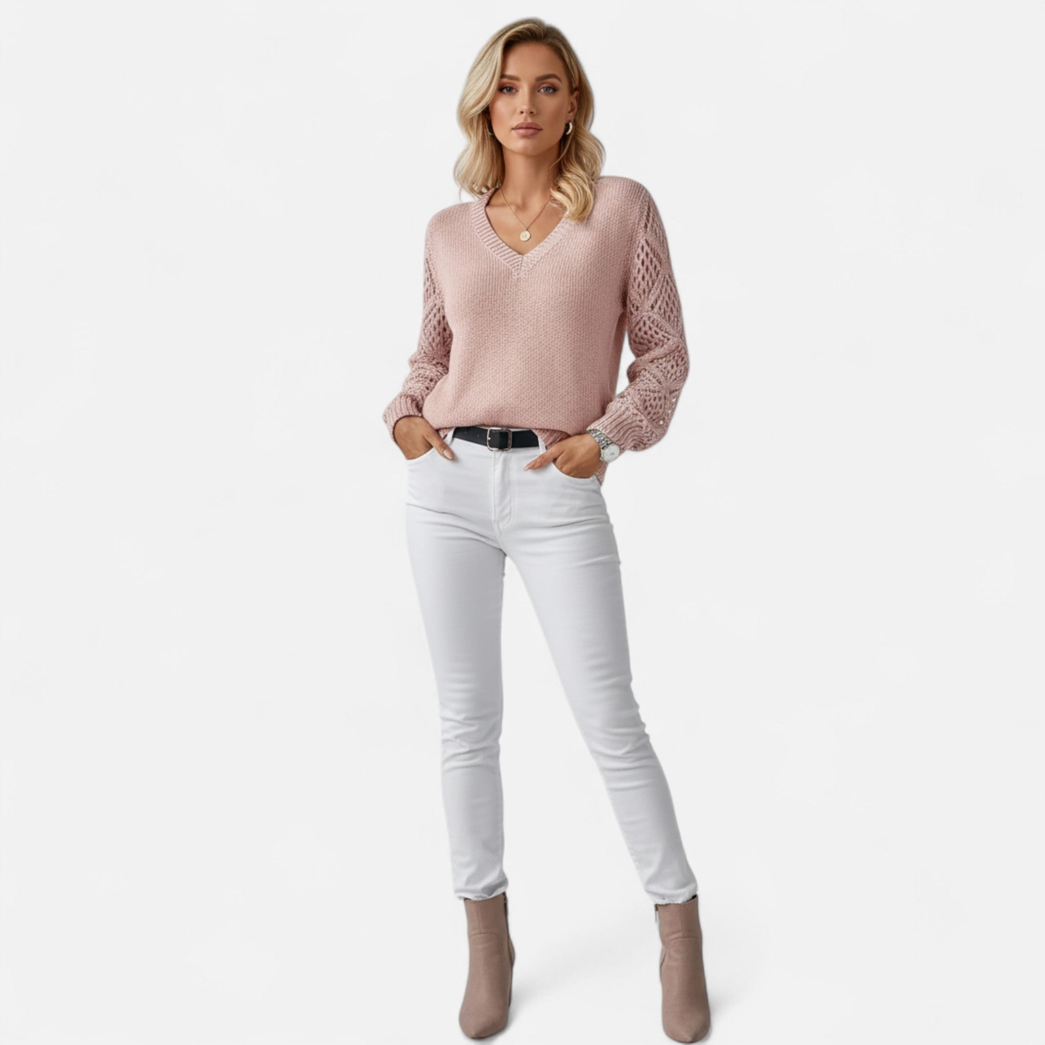 Elvaine | Women’s Knit Sweater – Elegant V-Neck Design