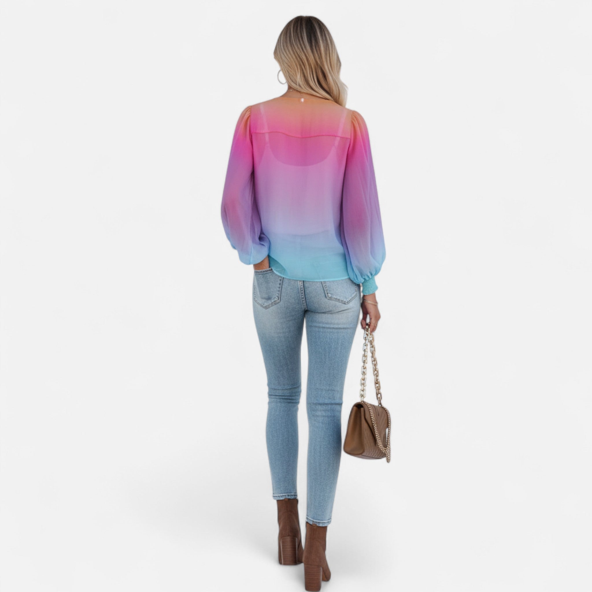 Elvaine | Women’s Chiffon Blouse – Gradient Spring Elegance