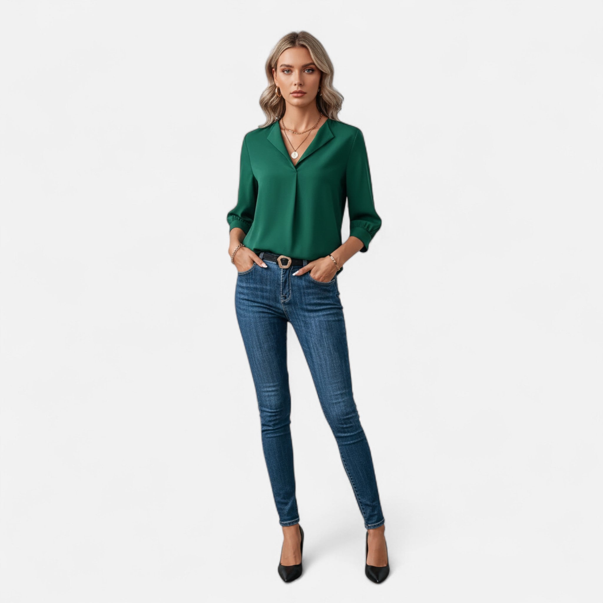 Elvaine | Women’s V-Neck Blouse – Timeless Spring Elegance