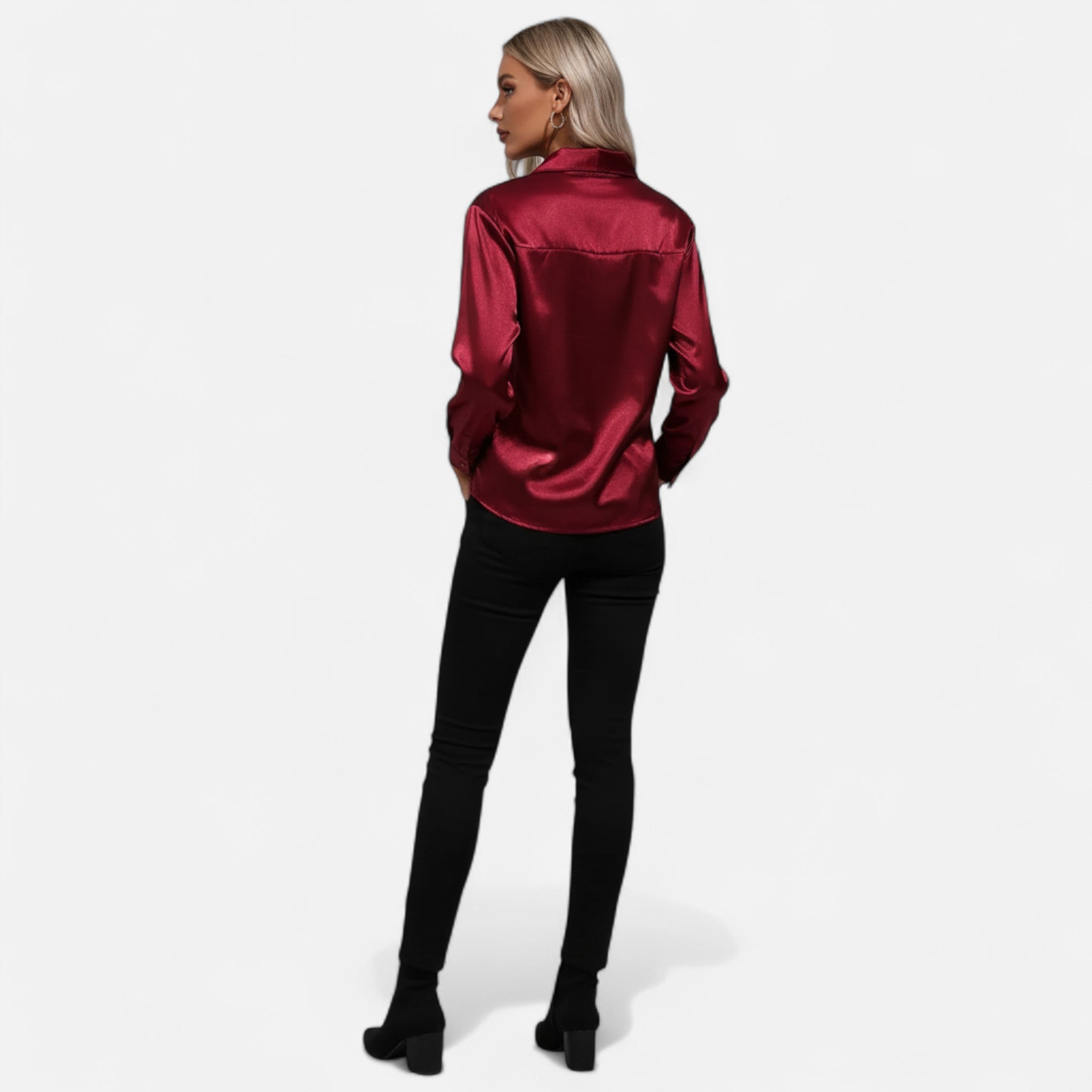 Elvaine | Women’s Satin Shirt – Notched Collar Elegance