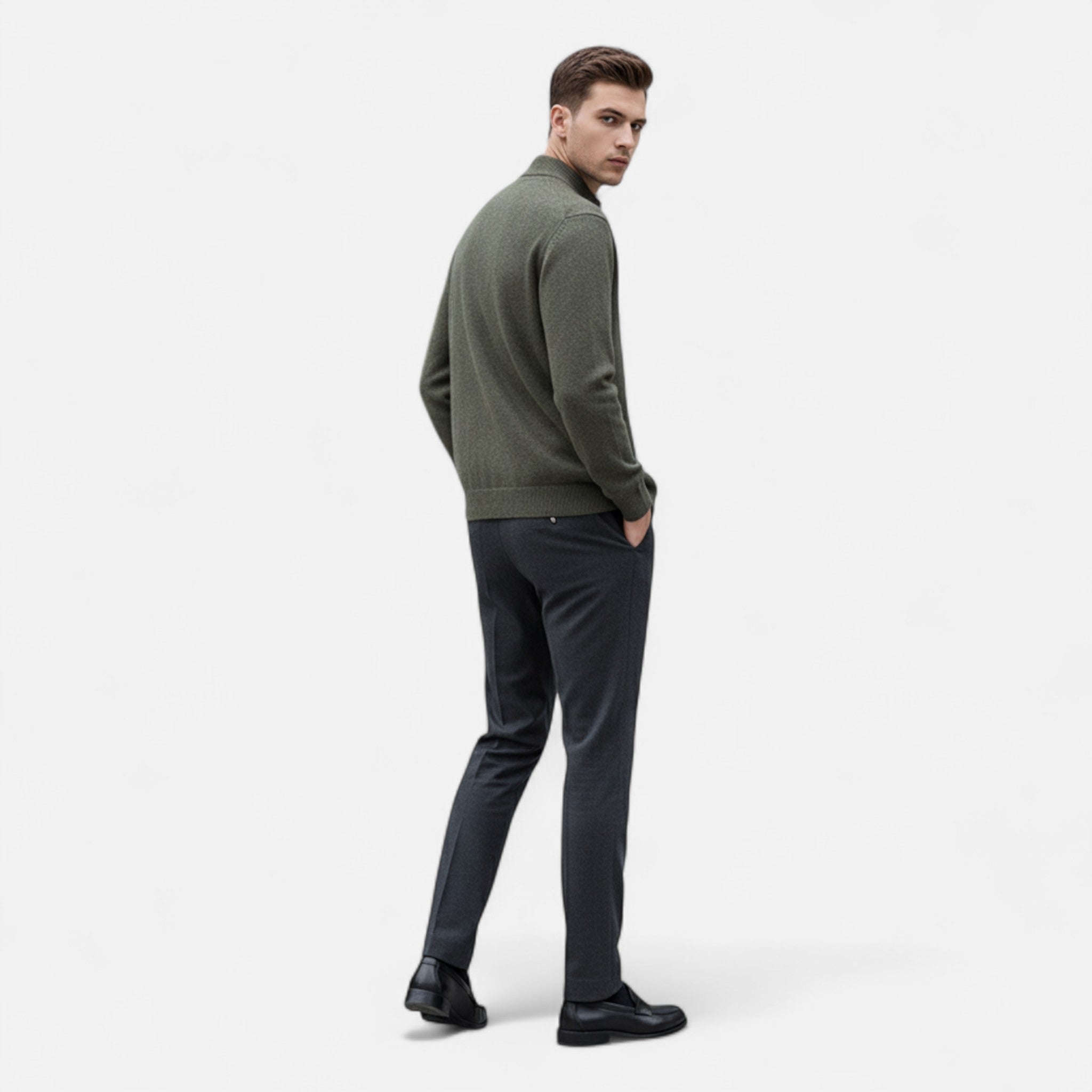 Elvaine | Men’s Merino Cardigan – Mock Collar Heritage Knit