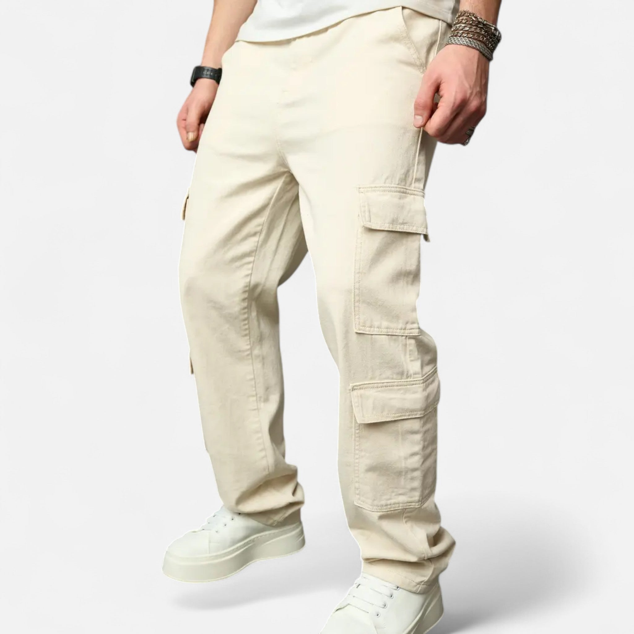 Elvaine | Men’s Denim Jeans – Loose-Fit Beige Classic