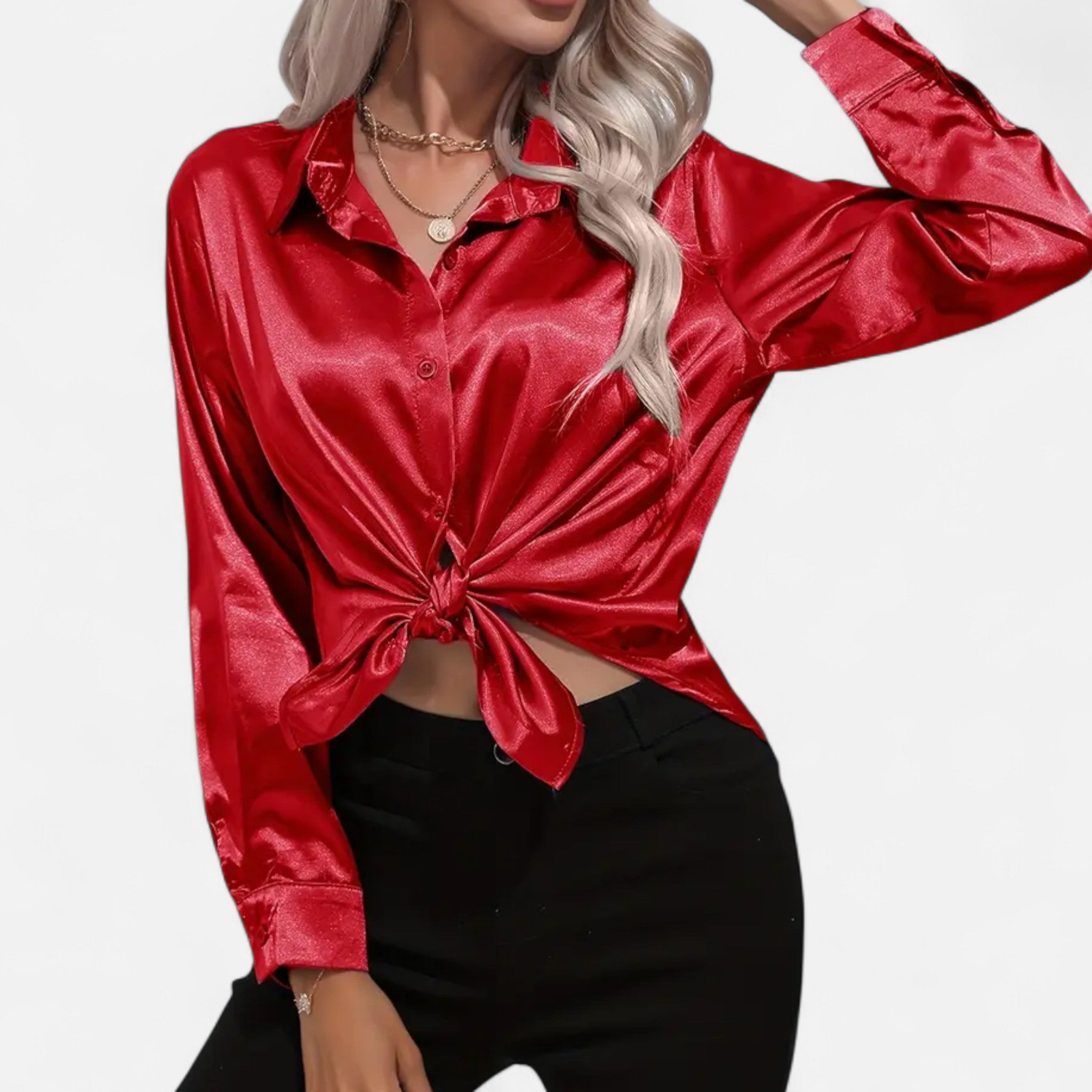 Elvaine | Women’s Satin Shirt – Notched Collar Elegance