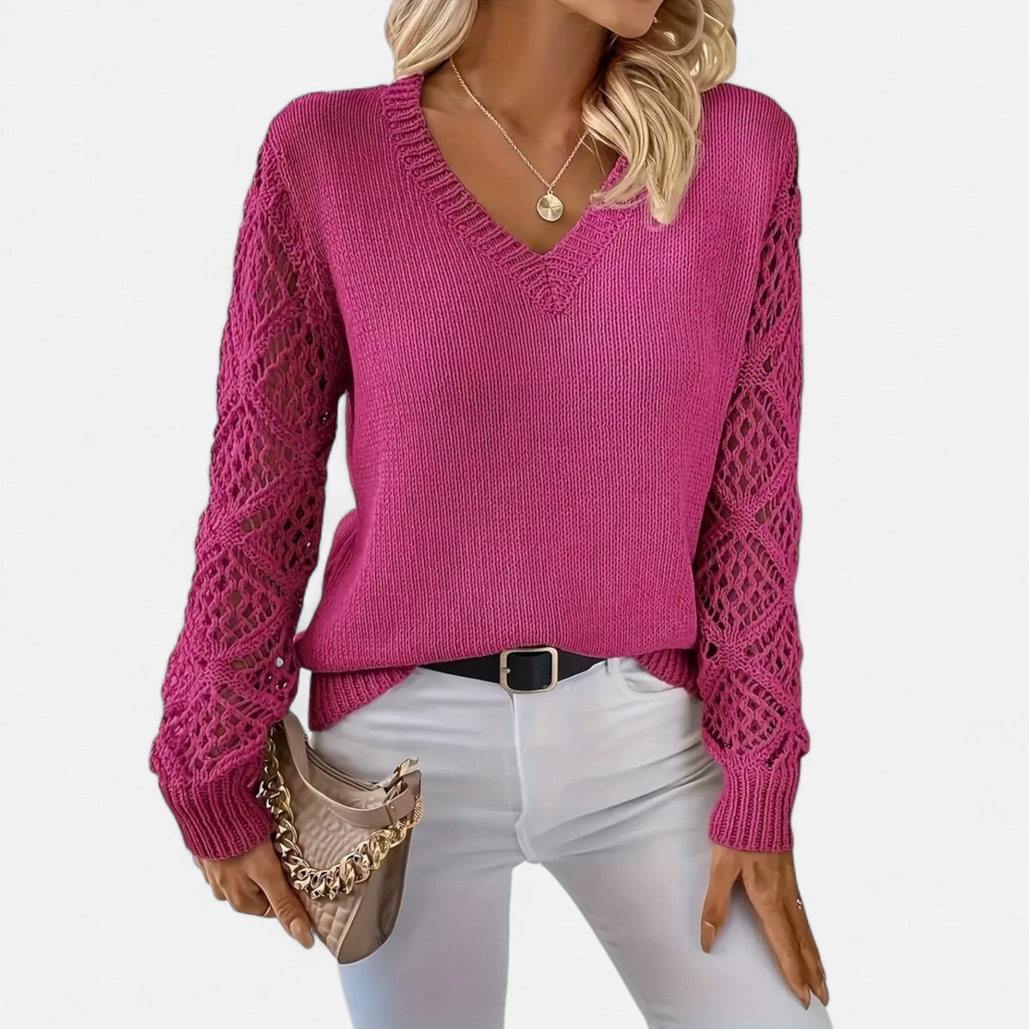 Elvaine | Women’s Knit Sweater – Elegant V-Neck Design