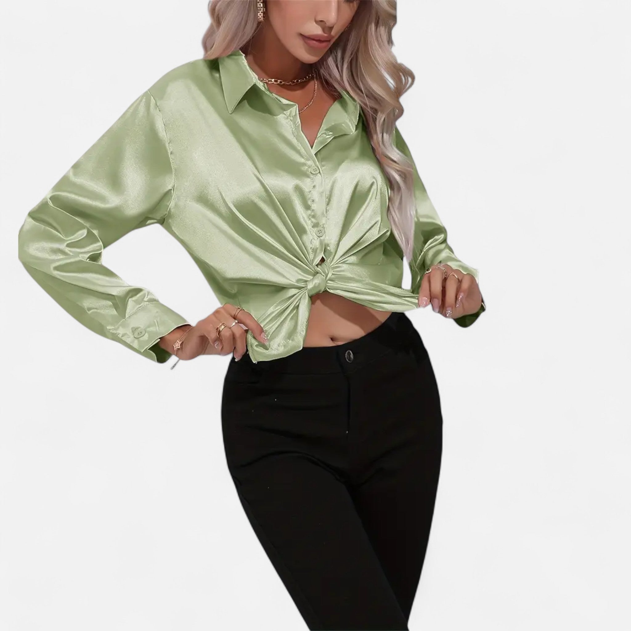 Elvaine | Women’s Satin Shirt – Notched Collar Elegance