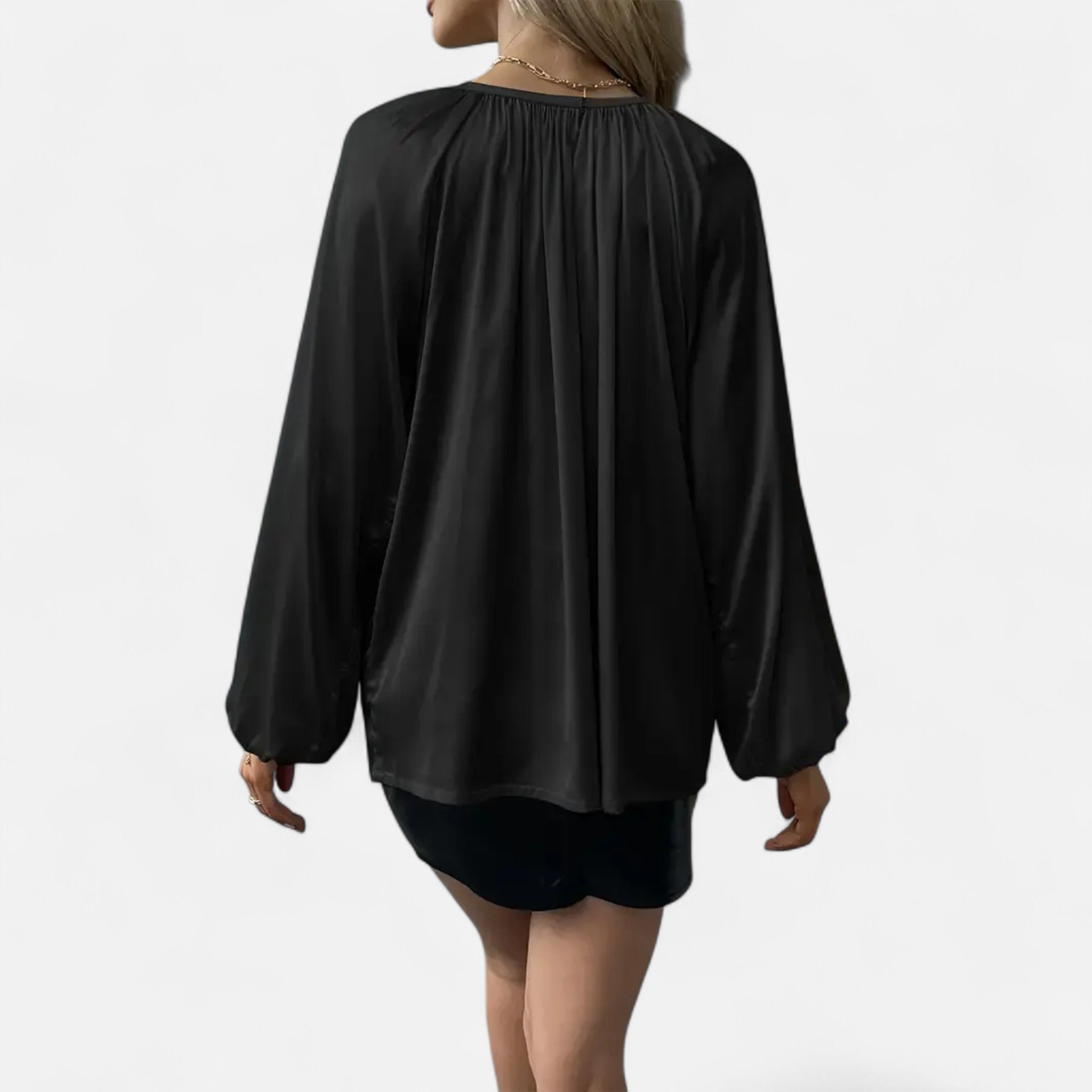 Elvaine | Women’s Satin Blouse – Green Tie-Front Elegance