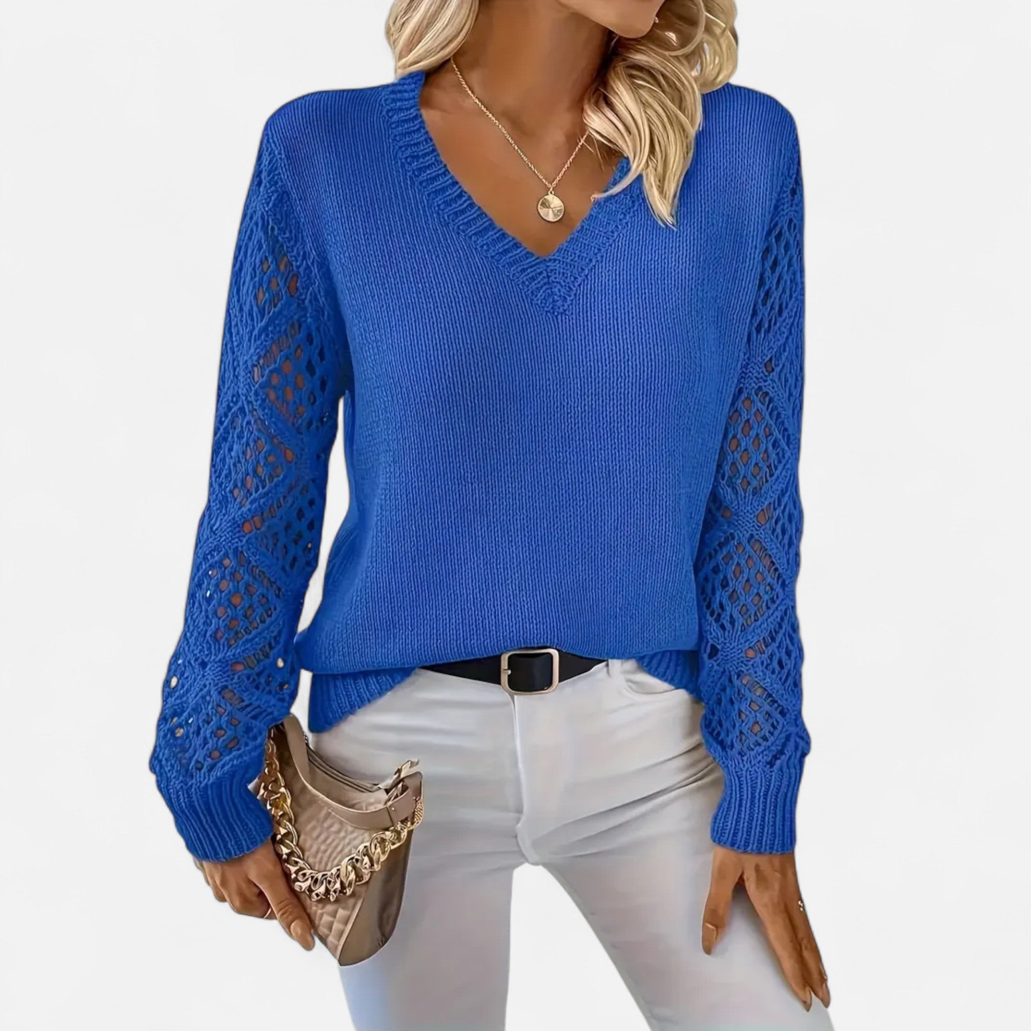 Elvaine | Women’s Knit Sweater – Elegant V-Neck Design