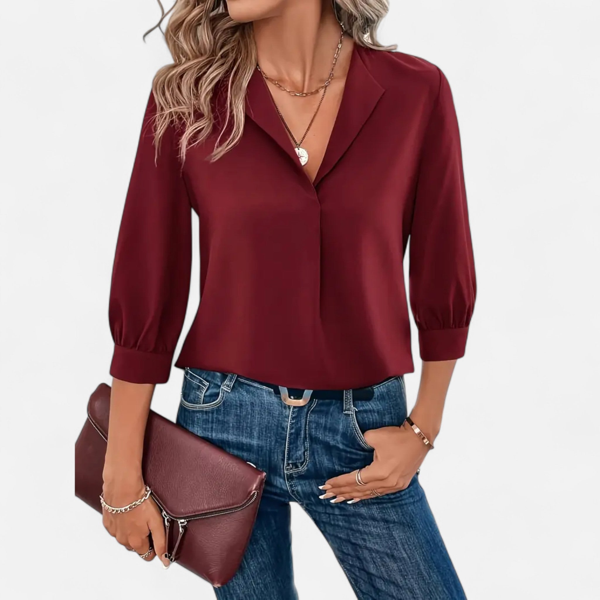 Elvaine | Women’s V-Neck Blouse – Timeless Spring Elegance