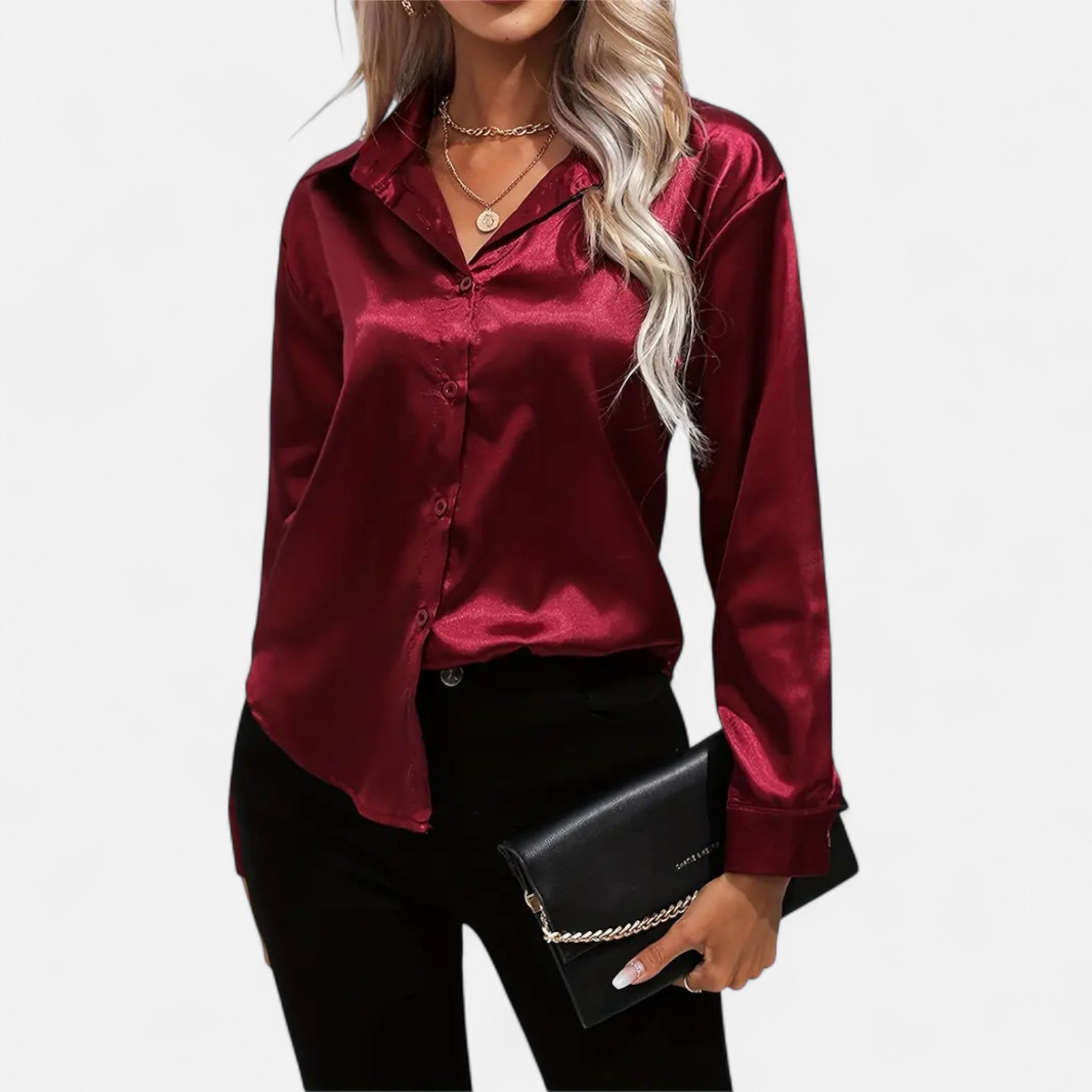 Elvaine | Women’s Satin Shirt – Notched Collar Elegance