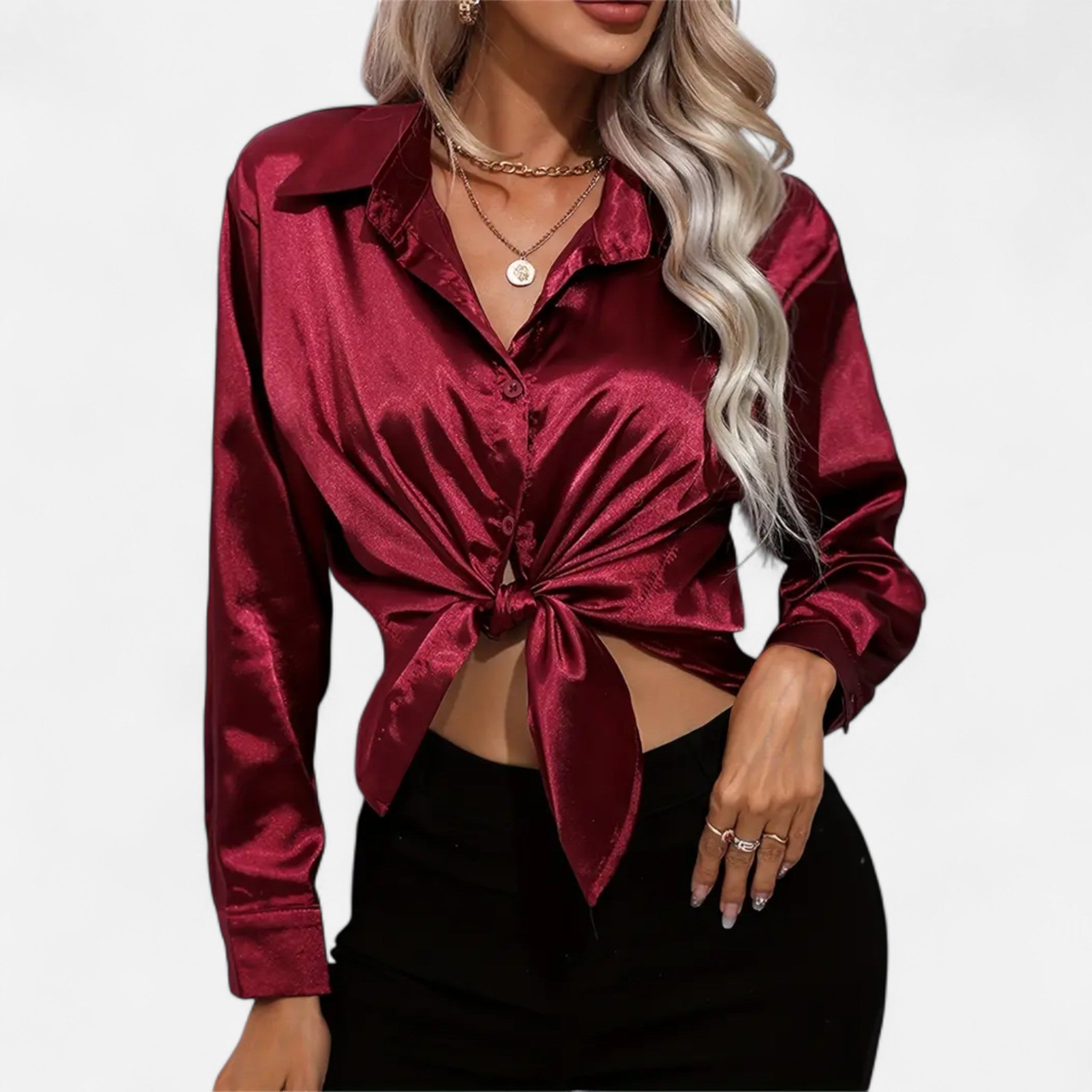 Elvaine | Women’s Satin Shirt – Notched Collar Elegance
