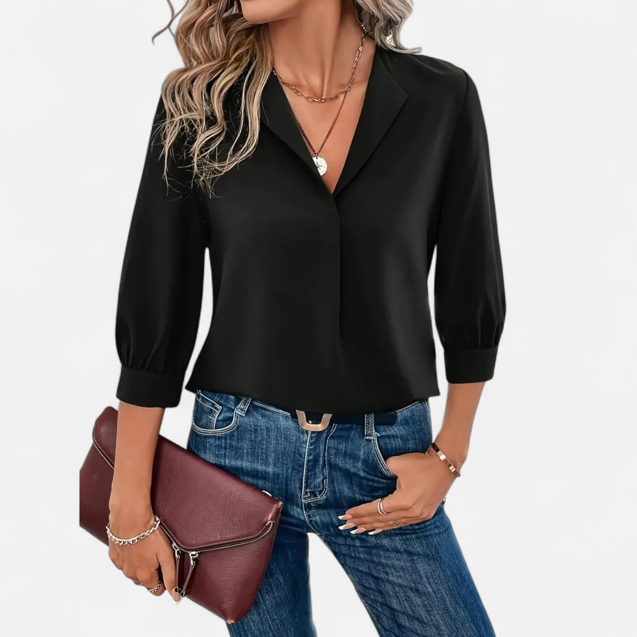 Elvaine | Women’s V-Neck Blouse – Timeless Spring Elegance