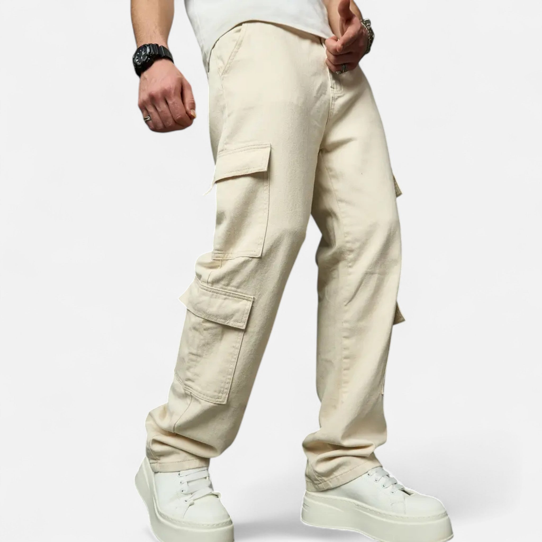 Elvaine | Men’s Denim Jeans – Loose-Fit Beige Classic