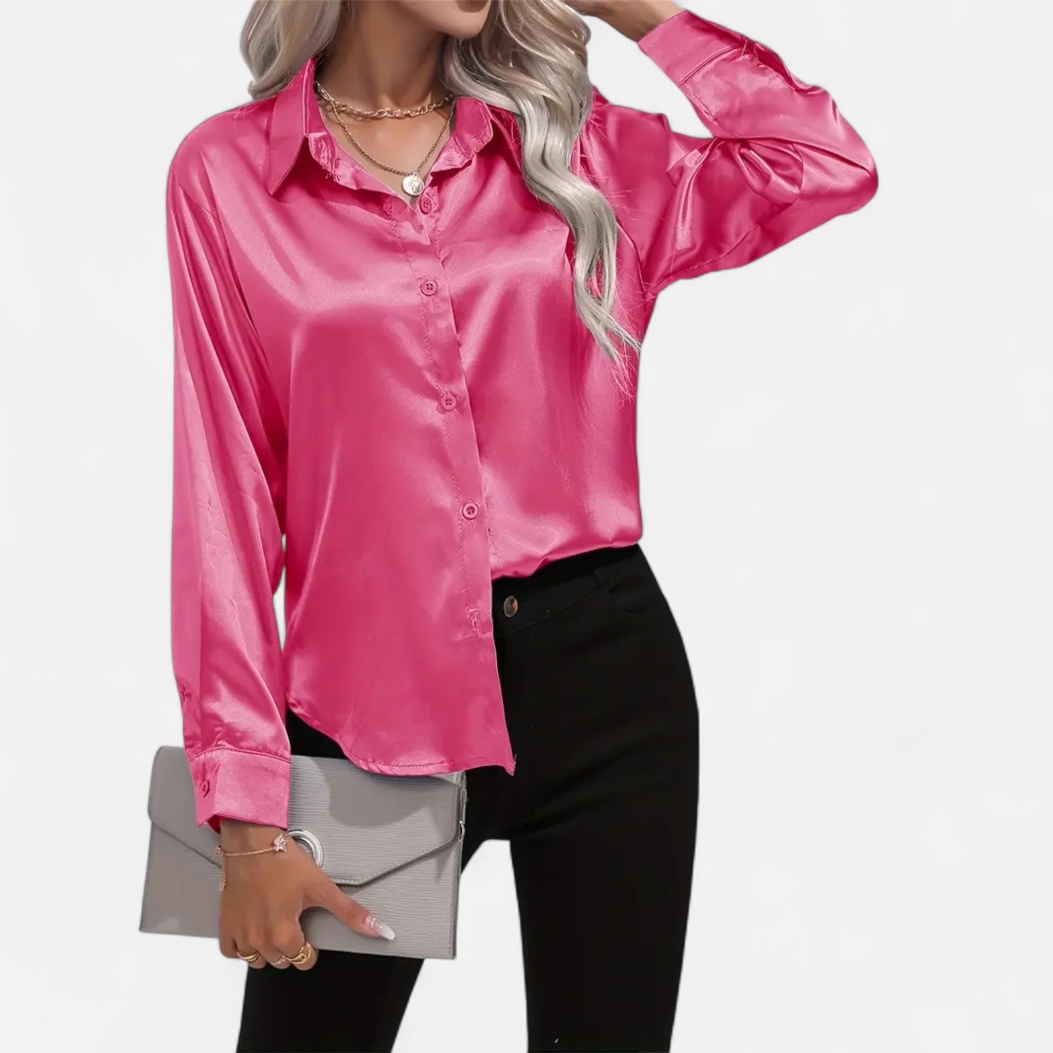 Elvaine | Women’s Satin Shirt – Notched Collar Elegance