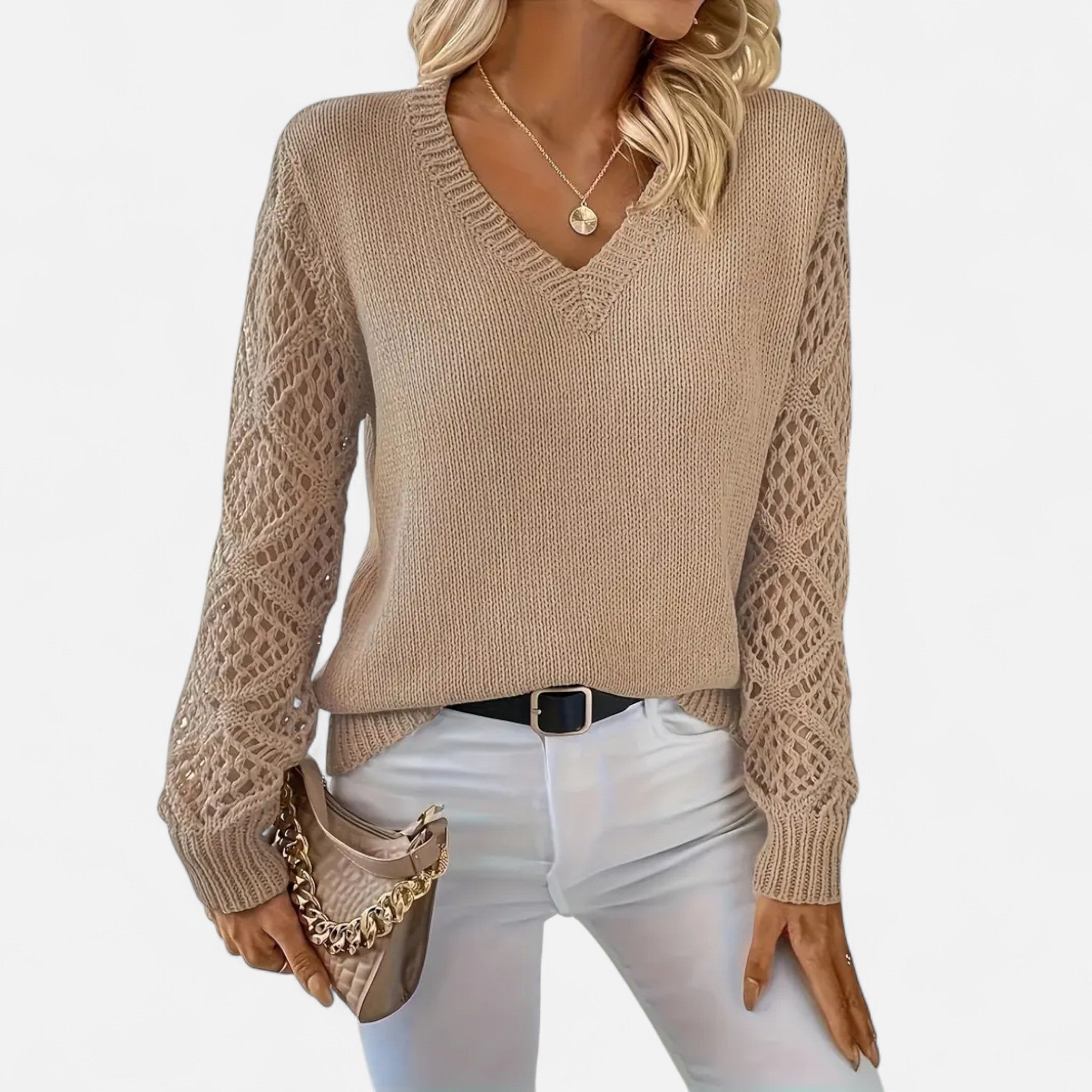 Elvaine | Women’s Knit Sweater – Elegant V-Neck Design