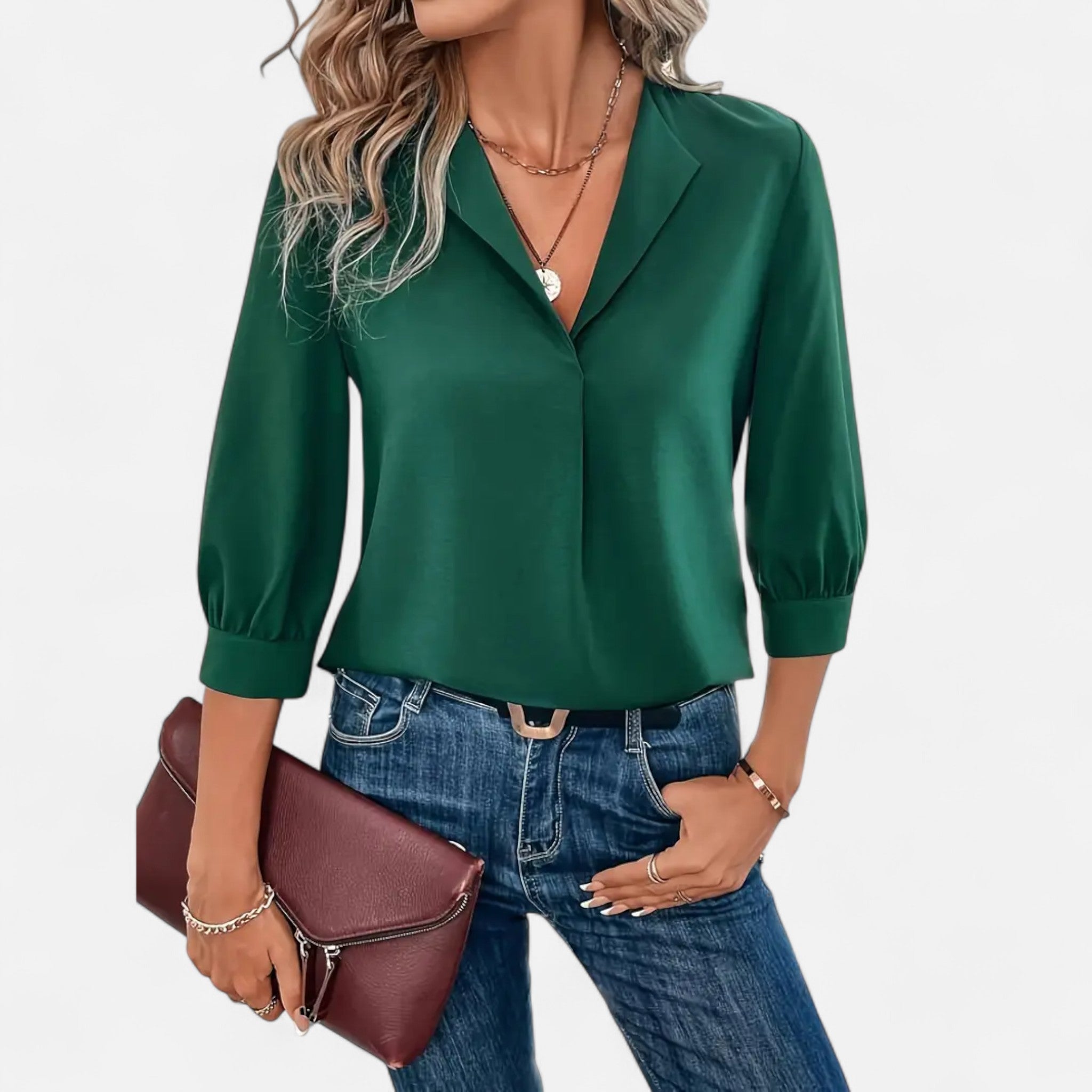 Elvaine | Women’s V-Neck Blouse – Timeless Spring Elegance