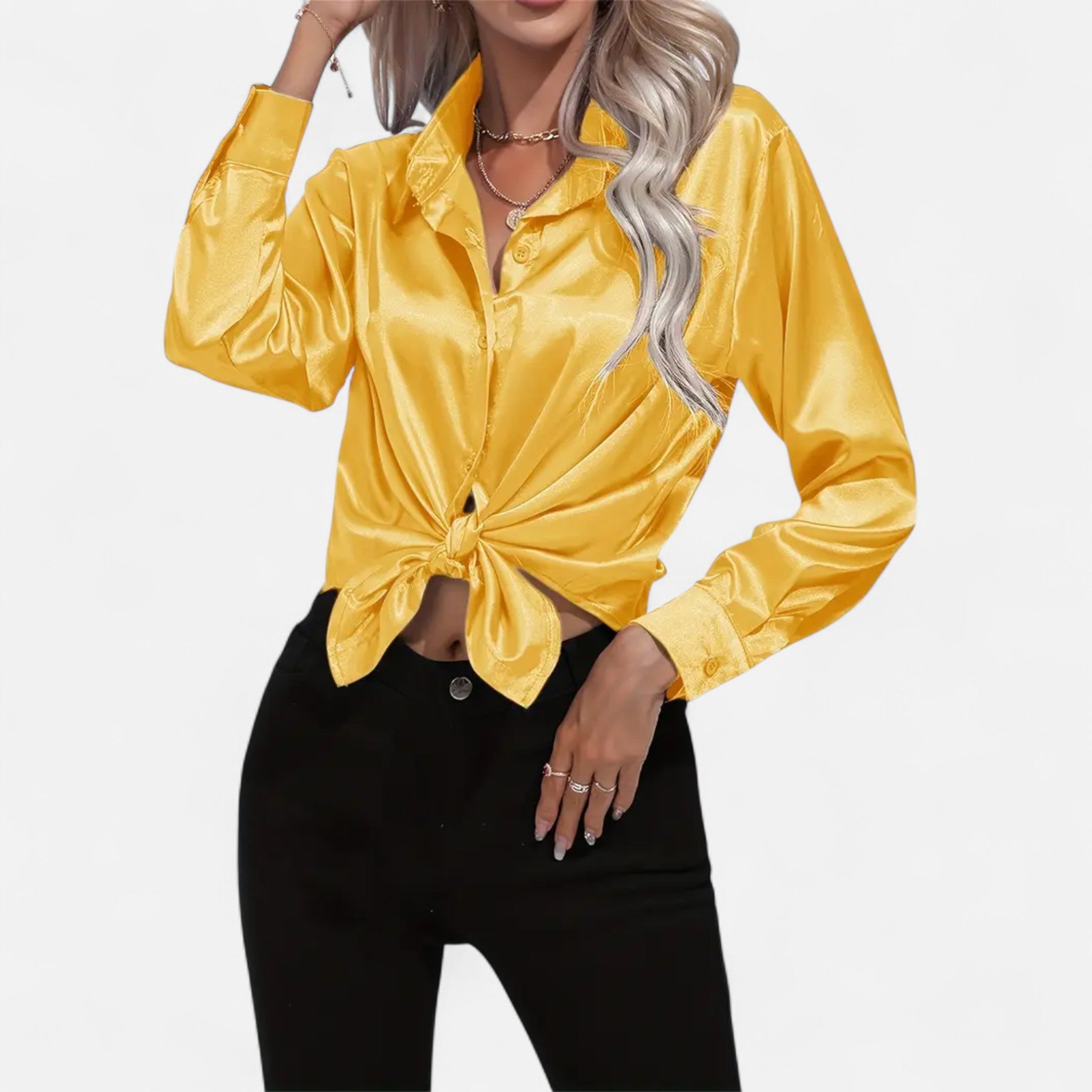 Elvaine | Women’s Satin Shirt – Notched Collar Elegance