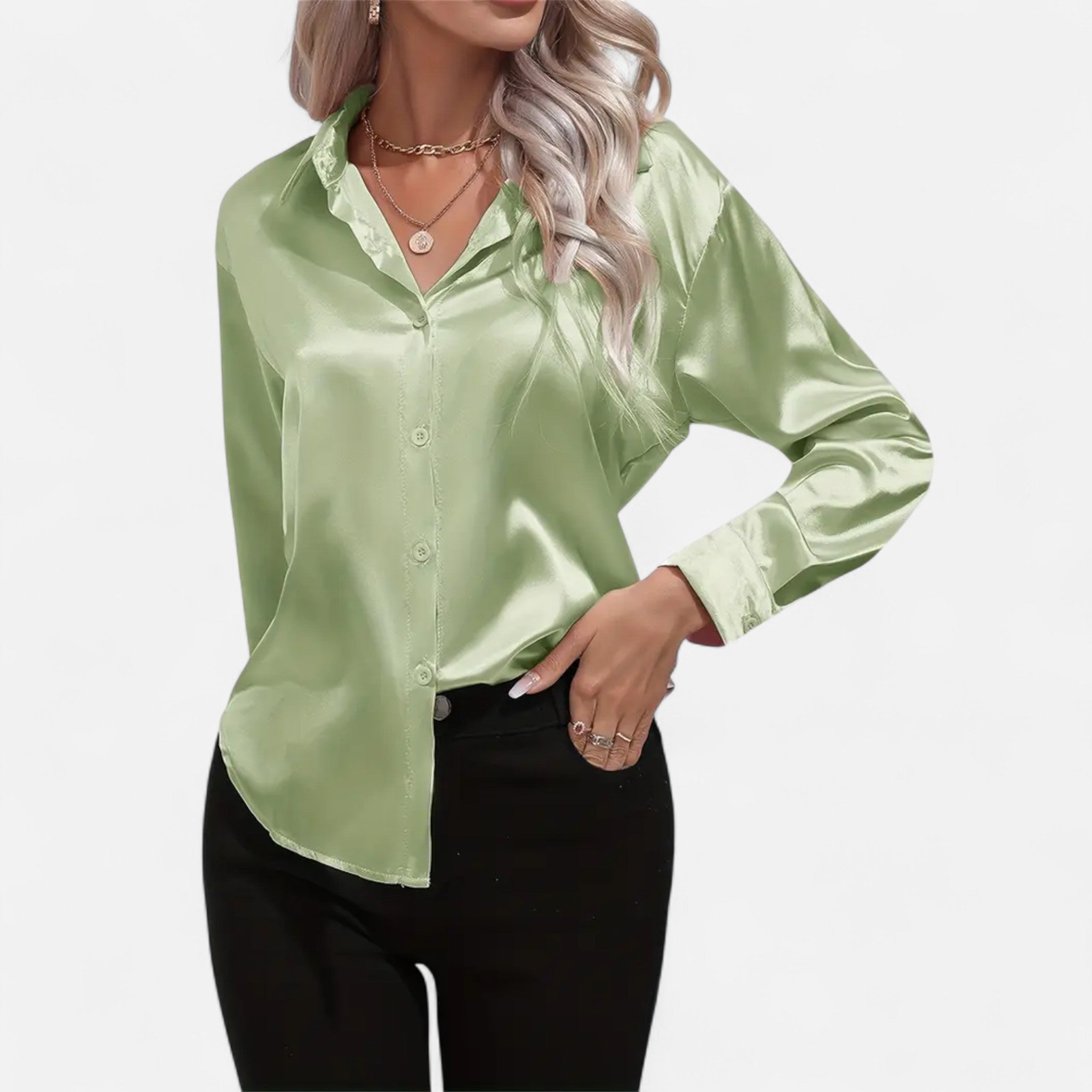 Elvaine | Women’s Satin Shirt – Notched Collar Elegance