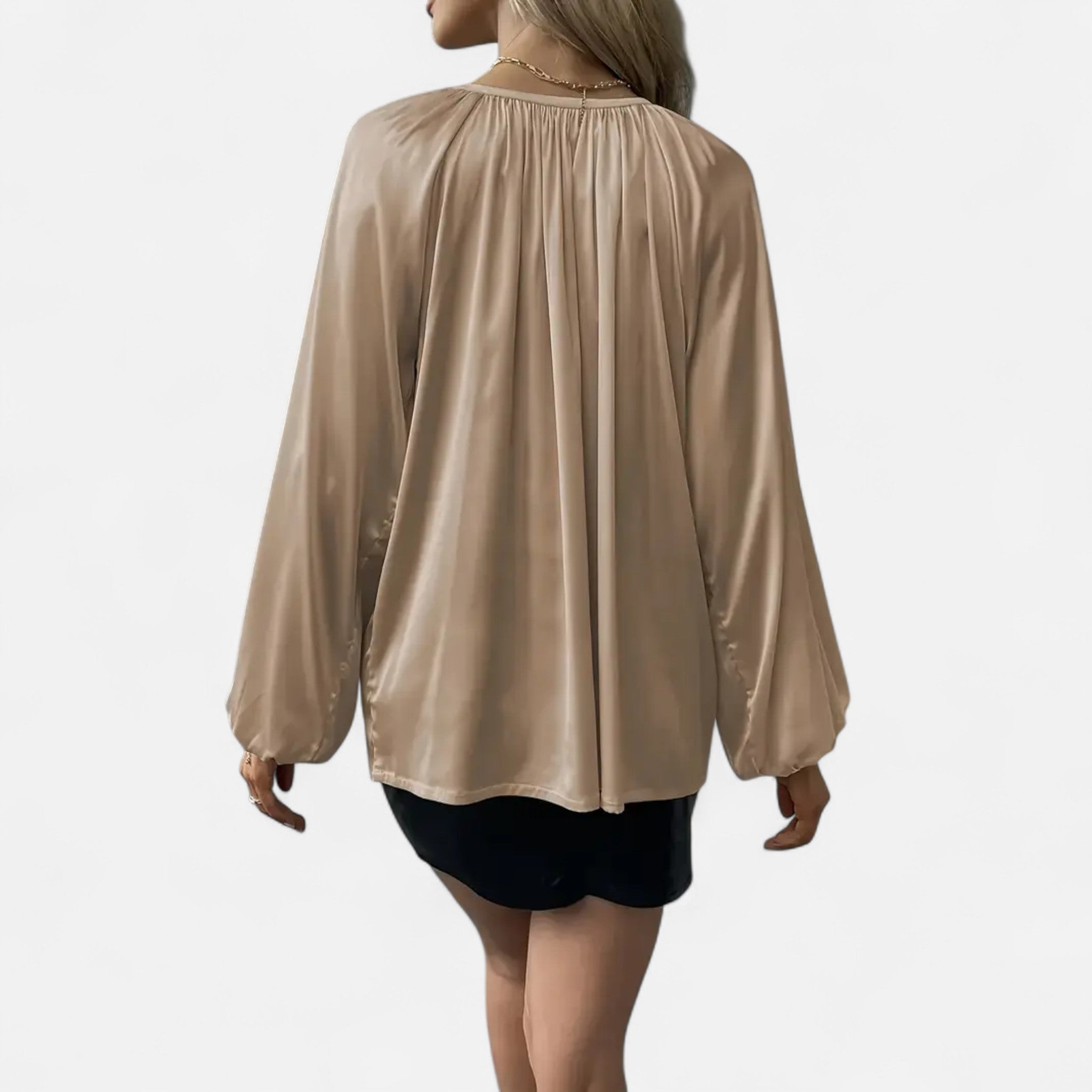 Elvaine | Women’s Satin Blouse – Green Tie-Front Elegance