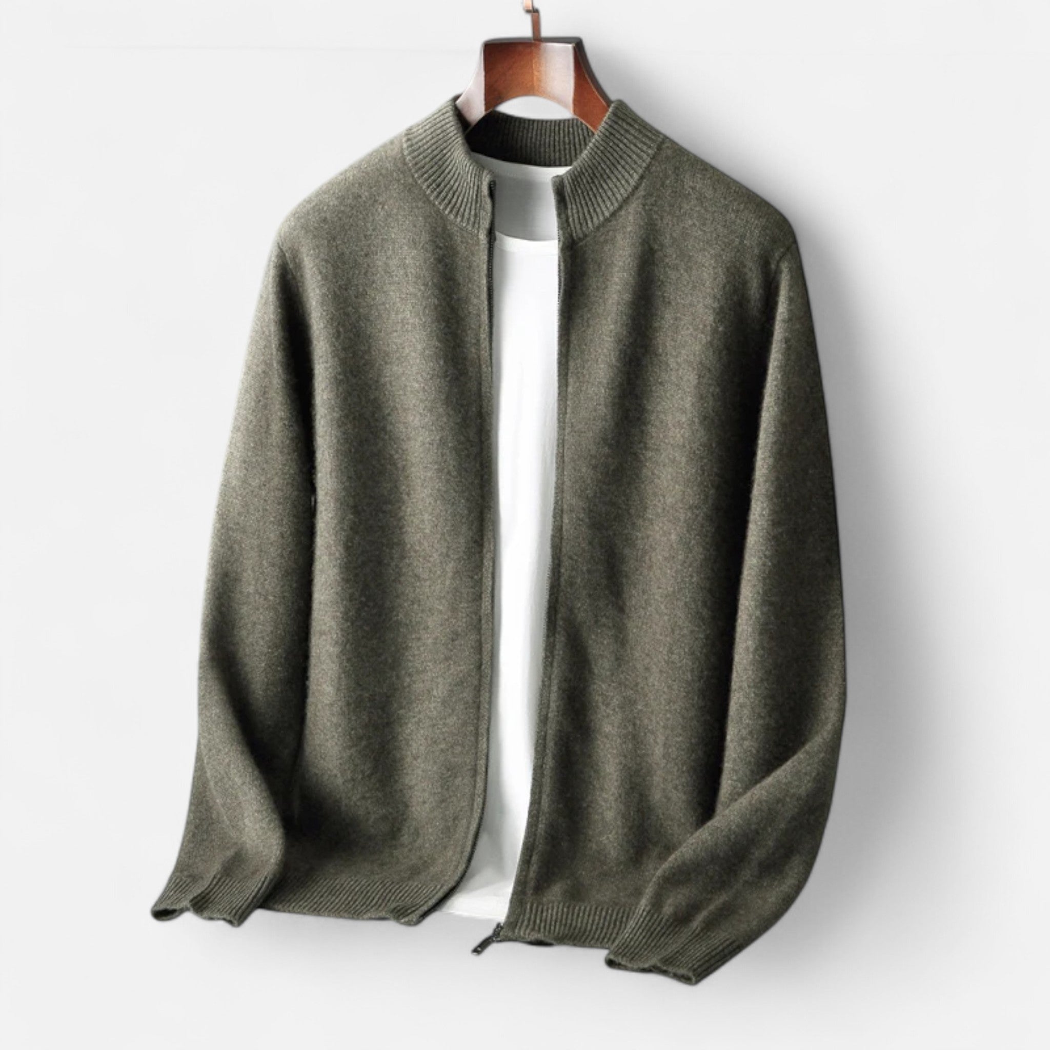 Elvaine | Men’s Merino Cardigan – Mock Collar Heritage Knit