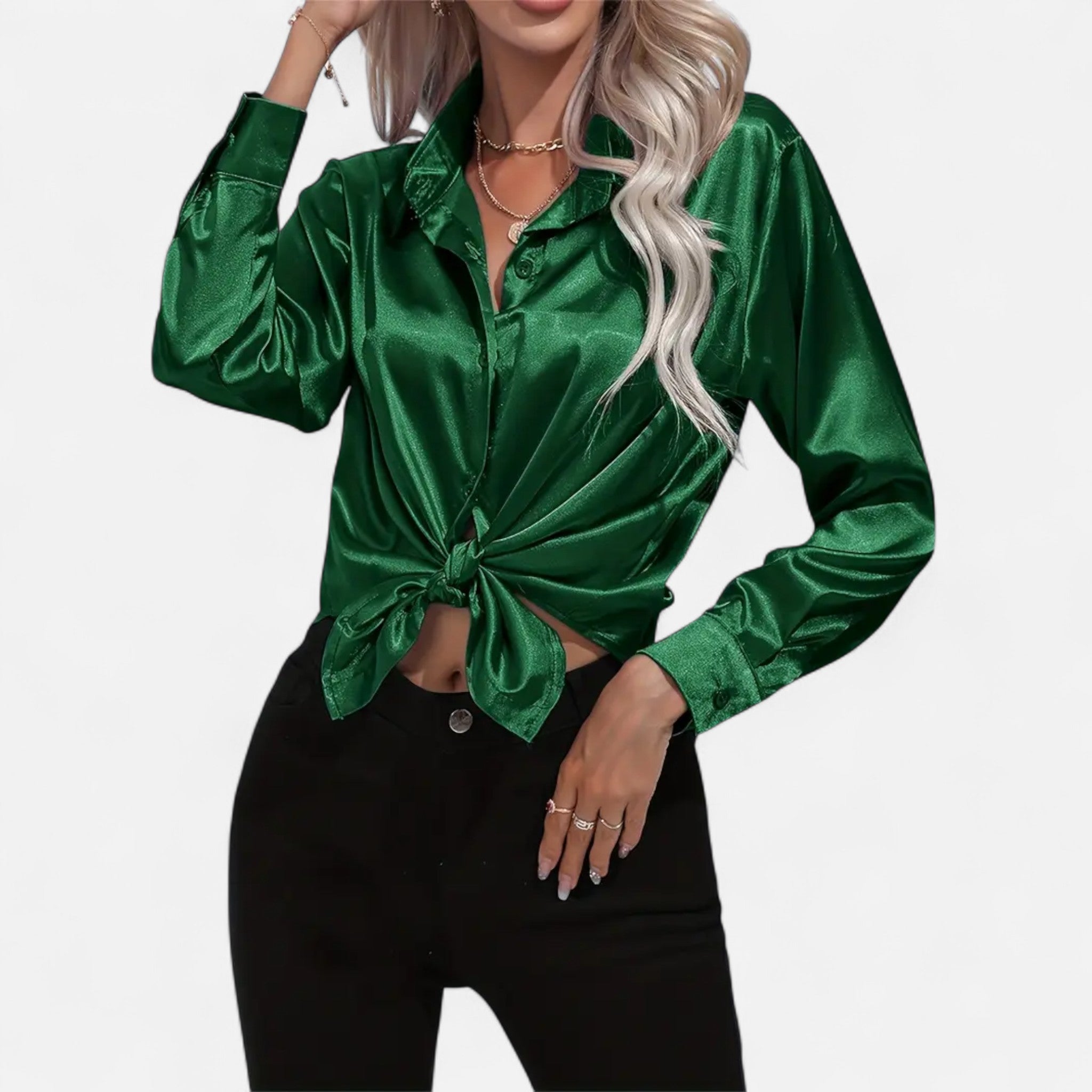 Elvaine | Women’s Satin Shirt – Notched Collar Elegance