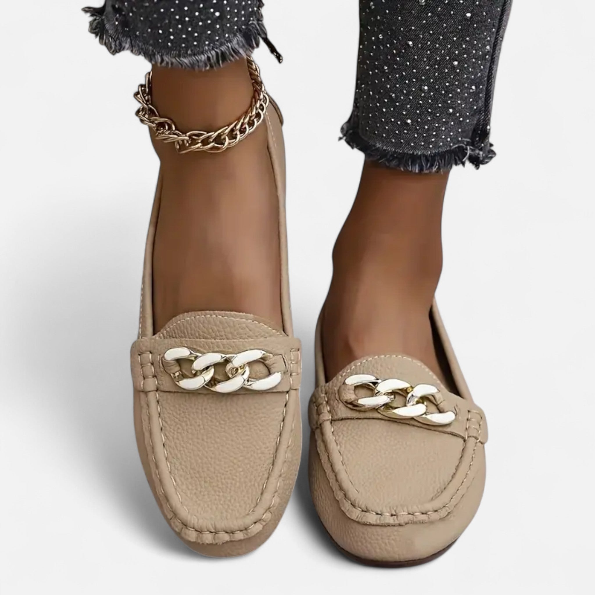 Elvaine | Women’s Moccasins – Elegant Chain Accent Design