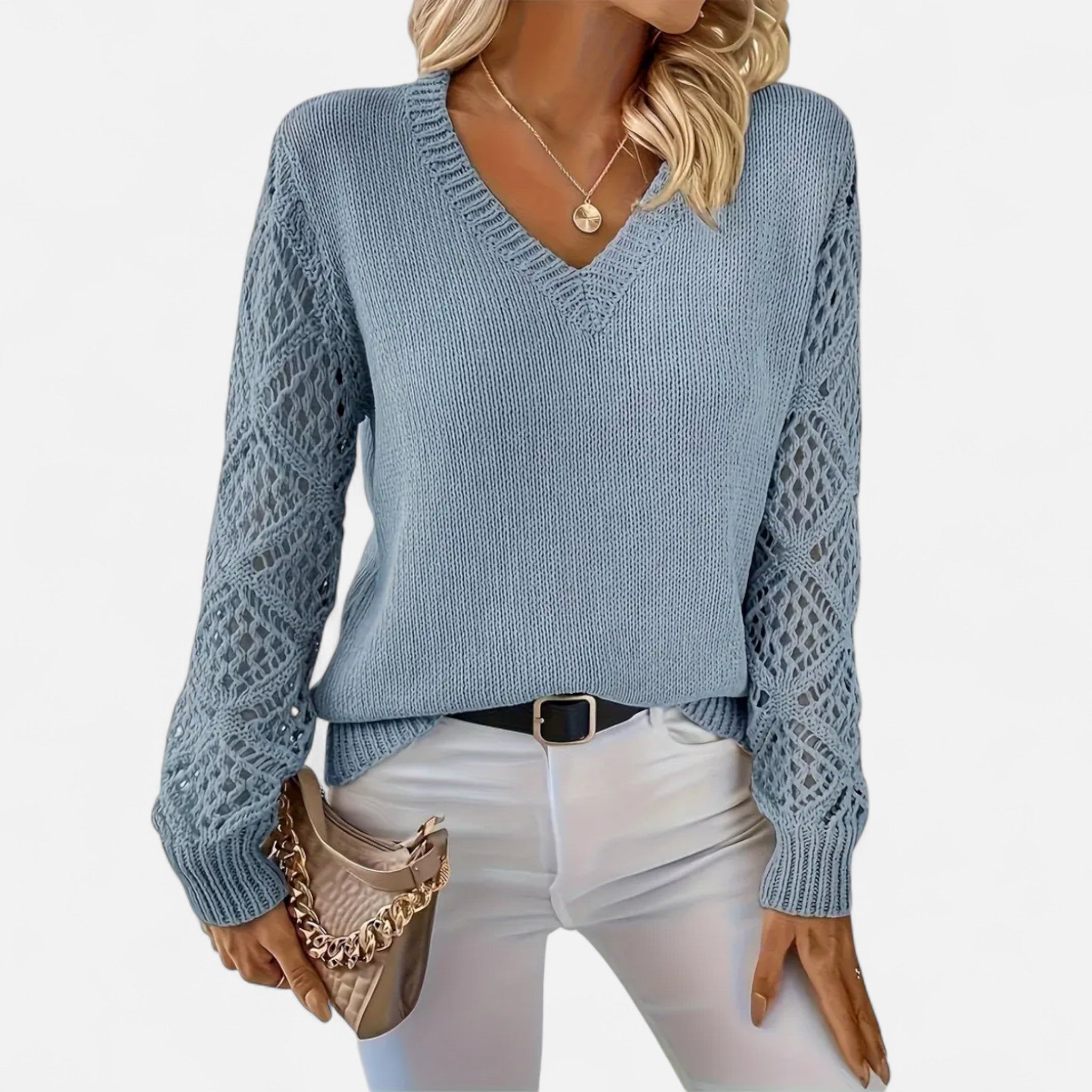 Elvaine | Women’s Knit Sweater – Elegant V-Neck Design