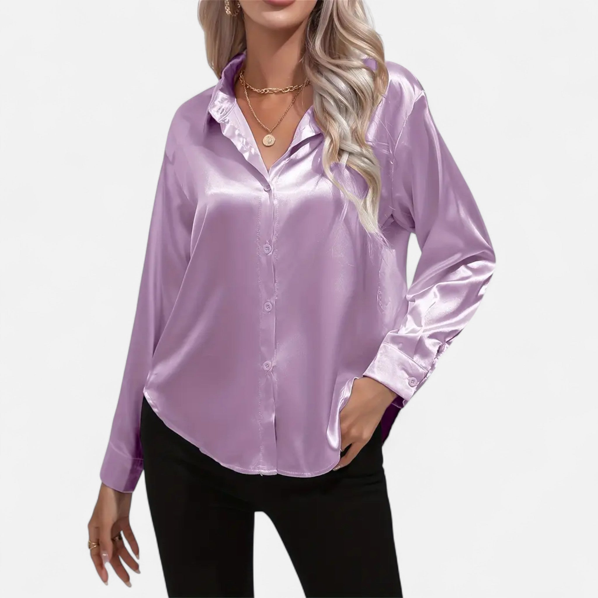 Elvaine | Women’s Satin Shirt – Notched Collar Elegance