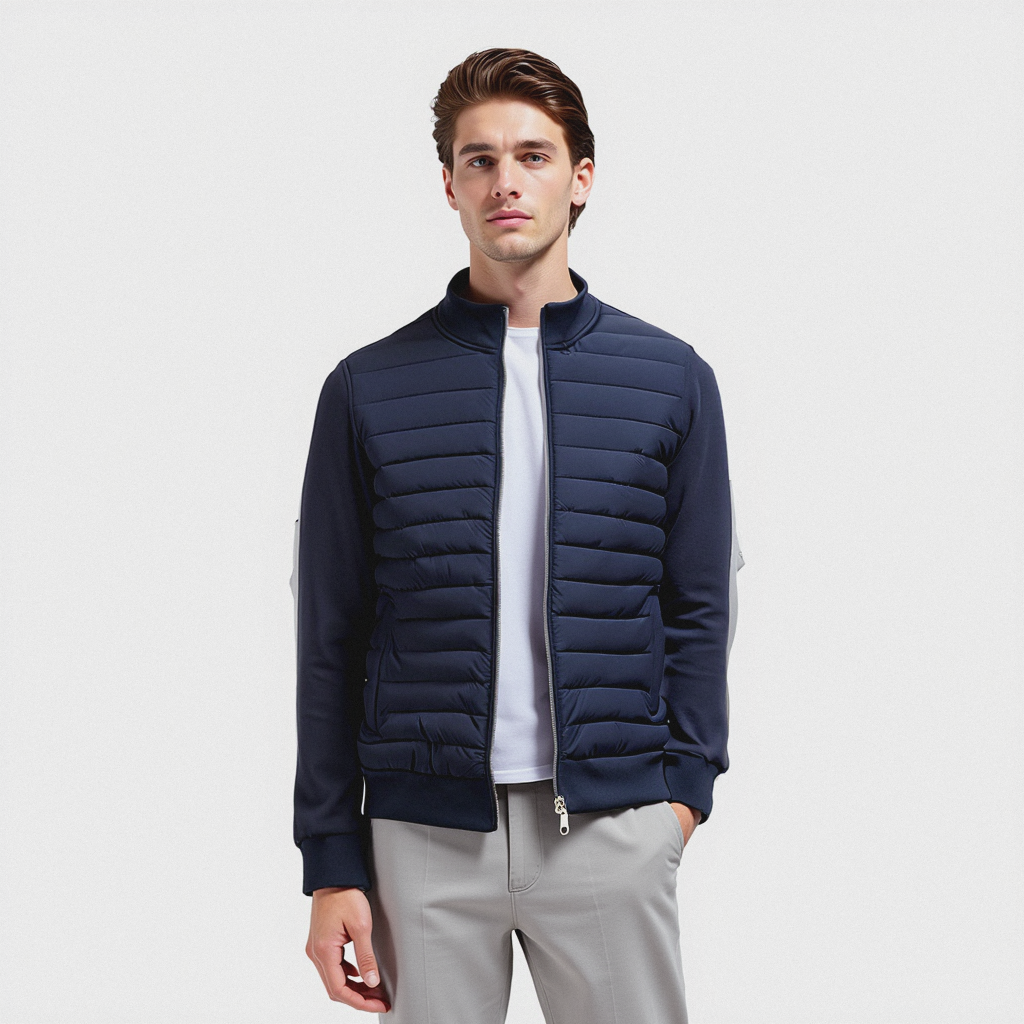 Lightweight Stand Collar Coat For Men Fashion Stitching Knitted Jacket Winter Outwear