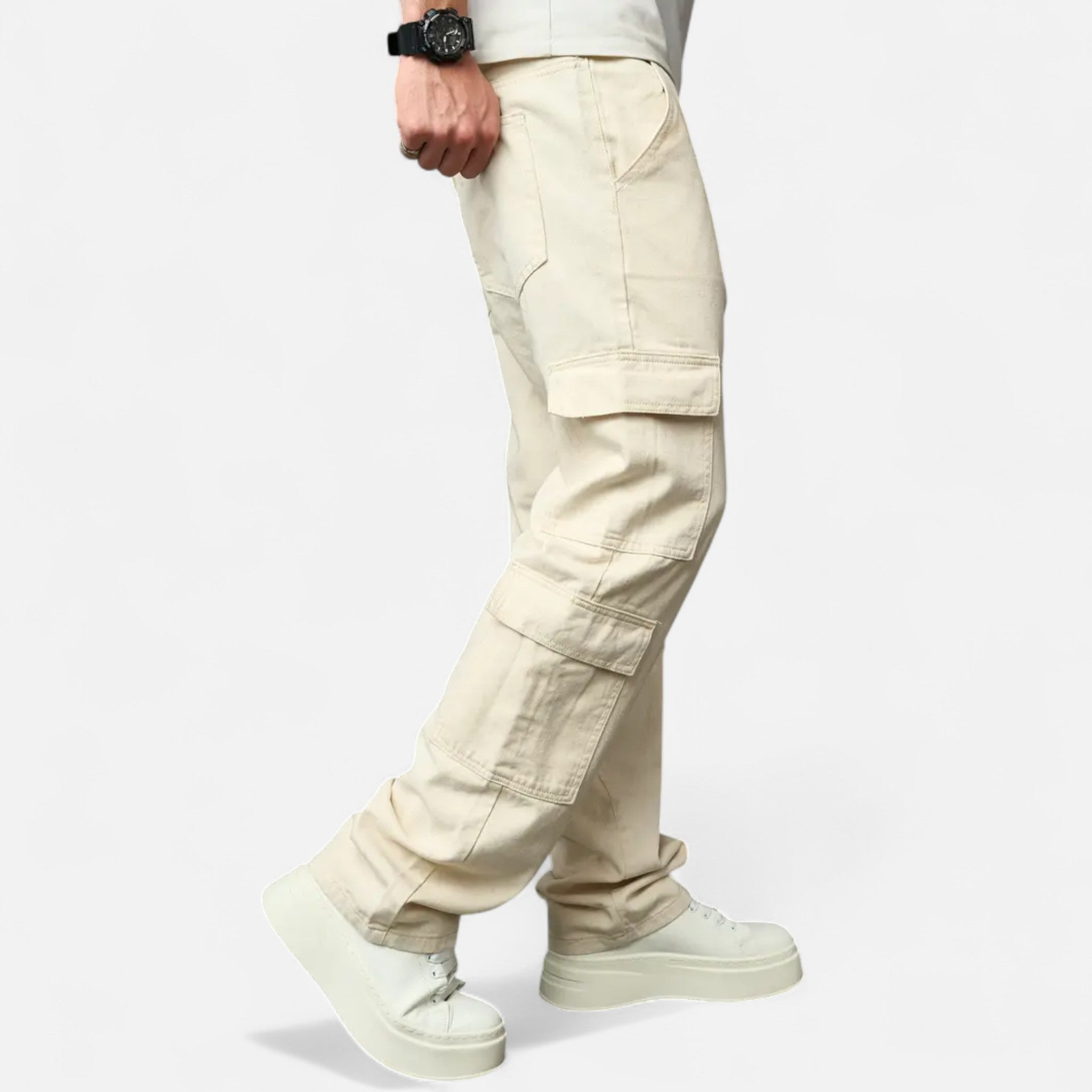 Elvaine | Men’s Denim Jeans – Loose-Fit Beige Classic