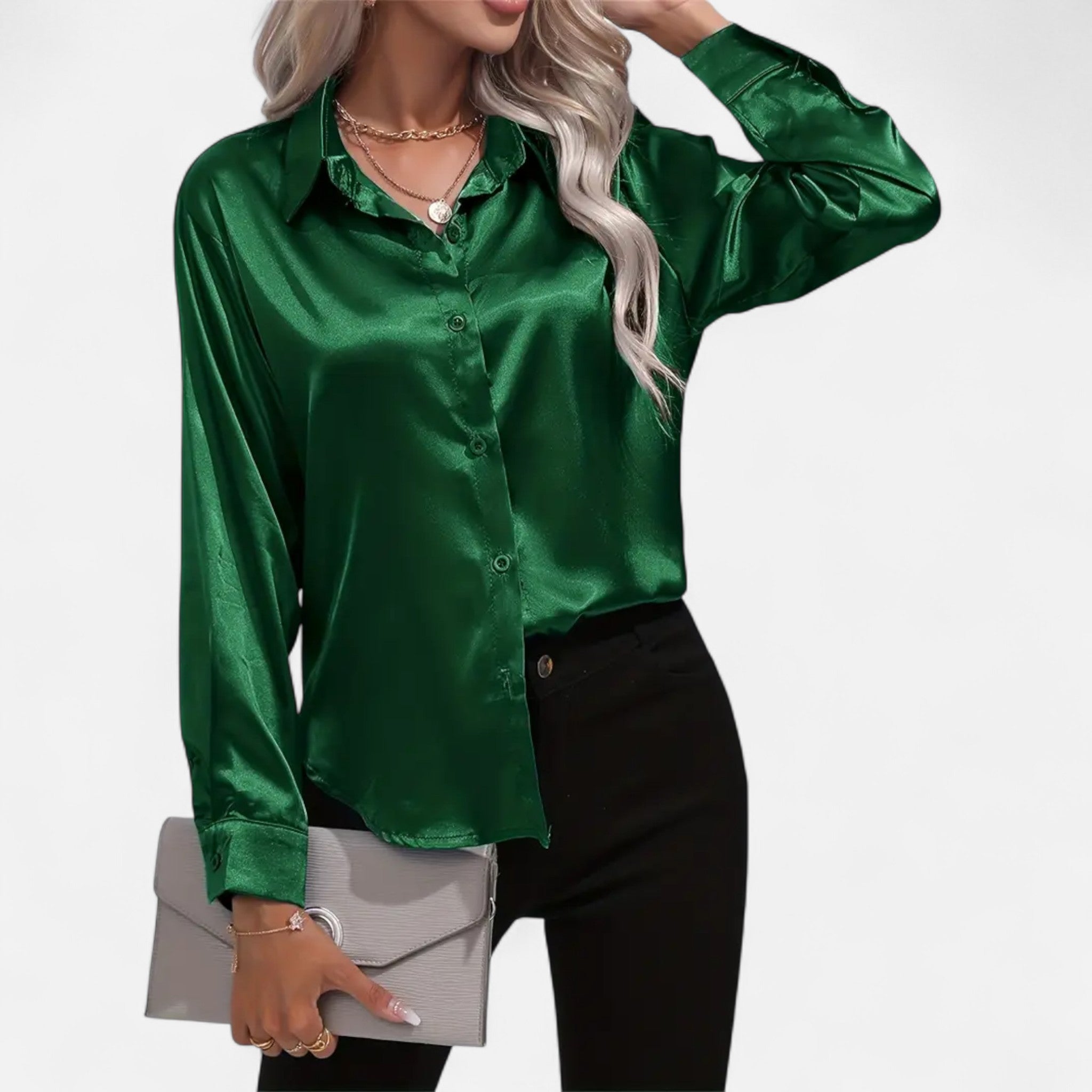 Elvaine | Women’s Satin Shirt – Notched Collar Elegance