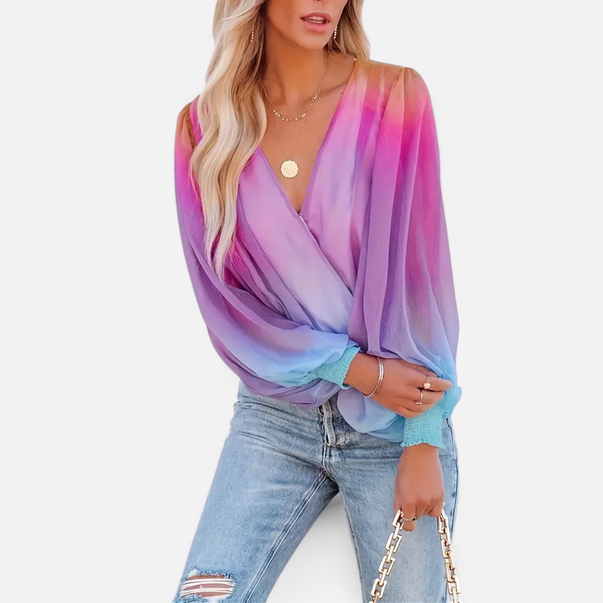 Elvaine | Women’s Chiffon Blouse – Gradient Spring Elegance