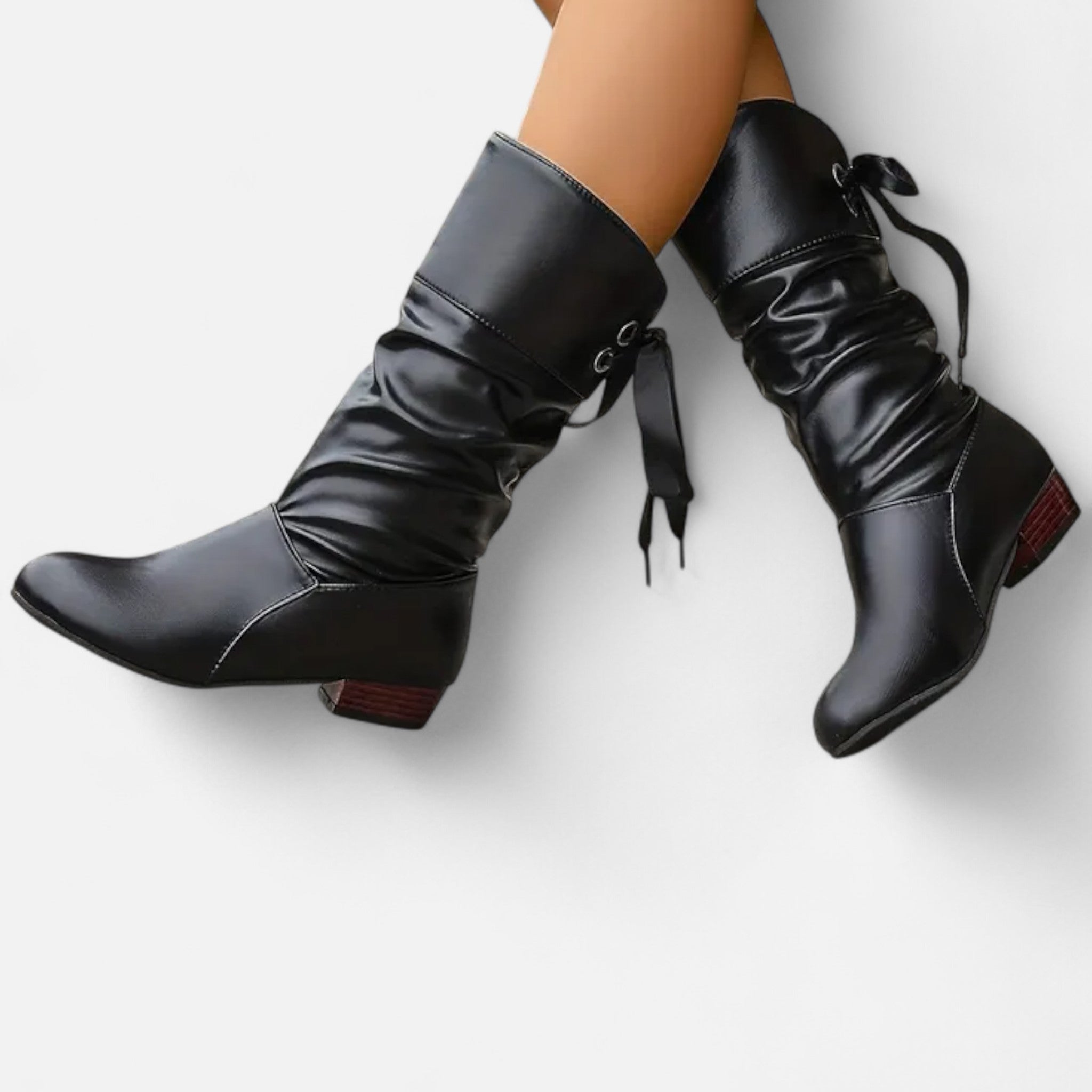 Elvaine | Women’s Mid-Calf Boots – Lace-Up Chunky Heel Elegance
