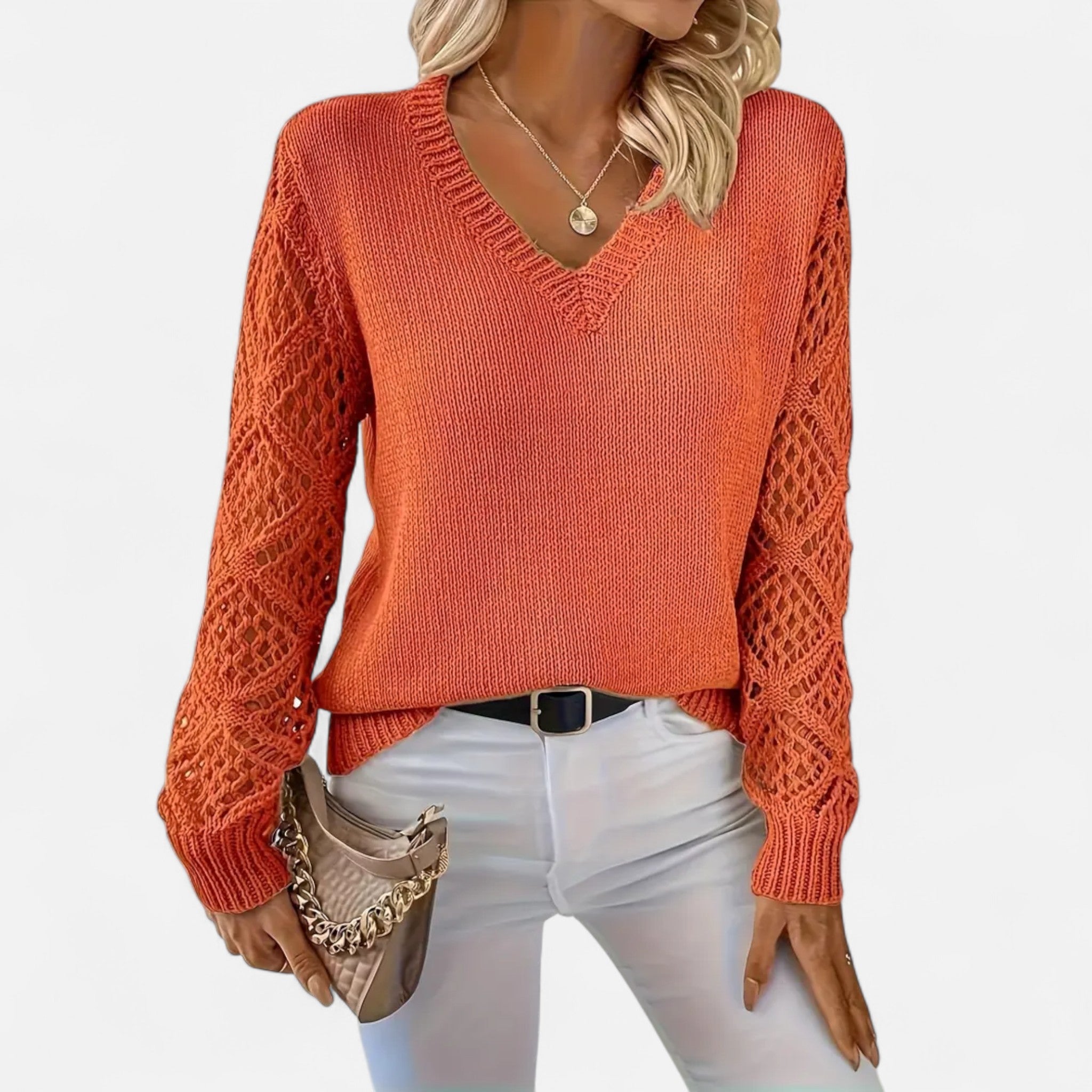Elvaine | Women’s Knit Sweater – Elegant V-Neck Design