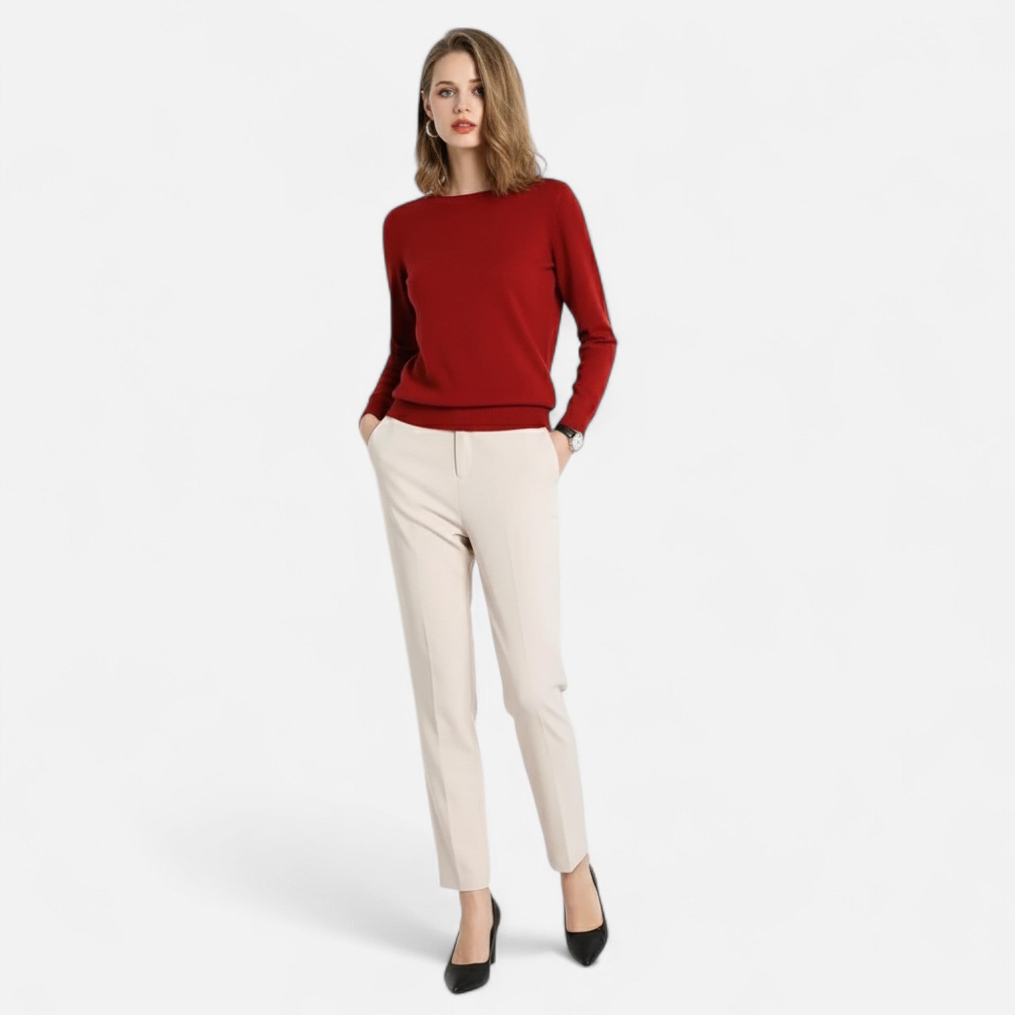 Elvaine | Women’s Merino Sweater – Classic O-Neck Elegance