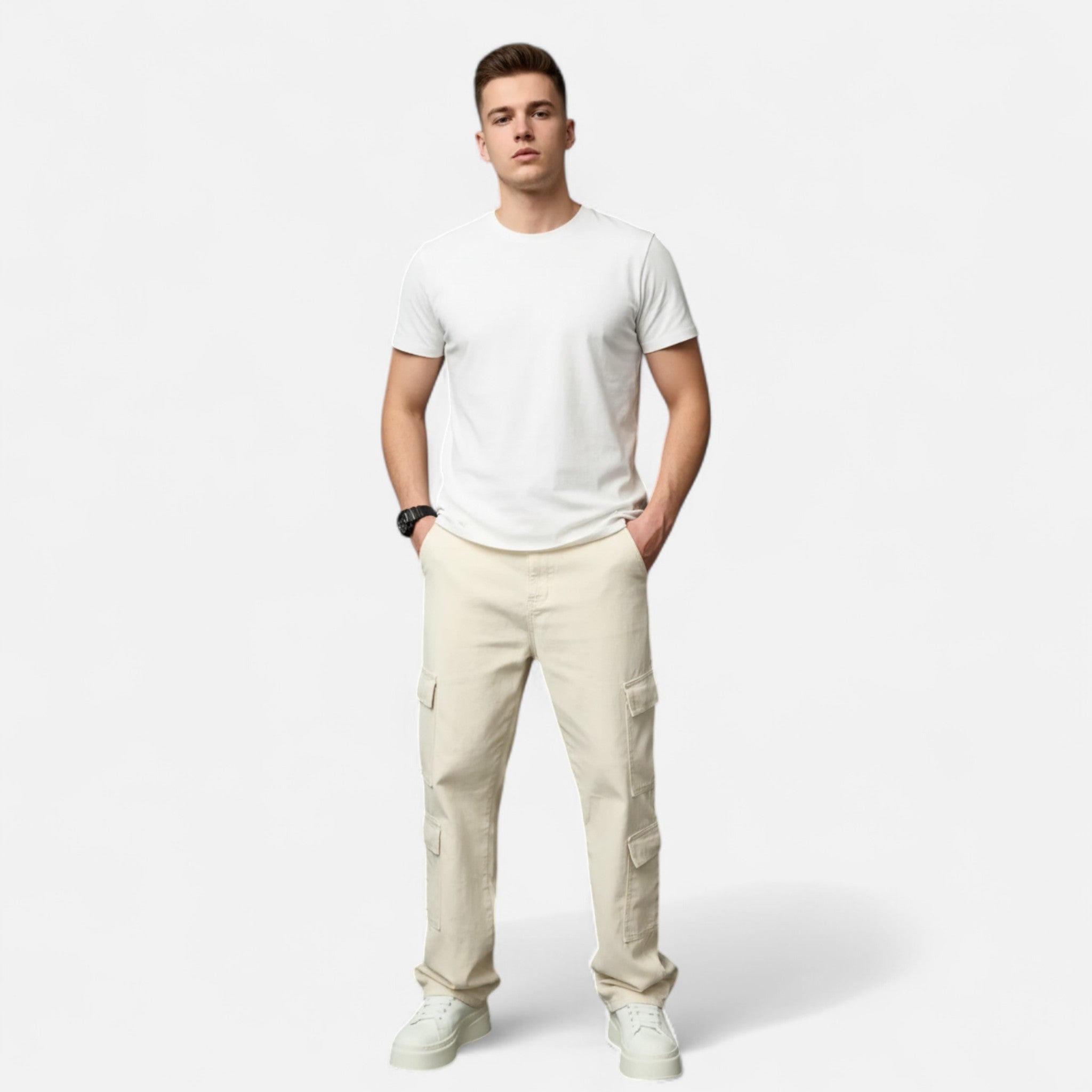 Elvaine | Men’s Denim Jeans – Loose-Fit Beige Classic