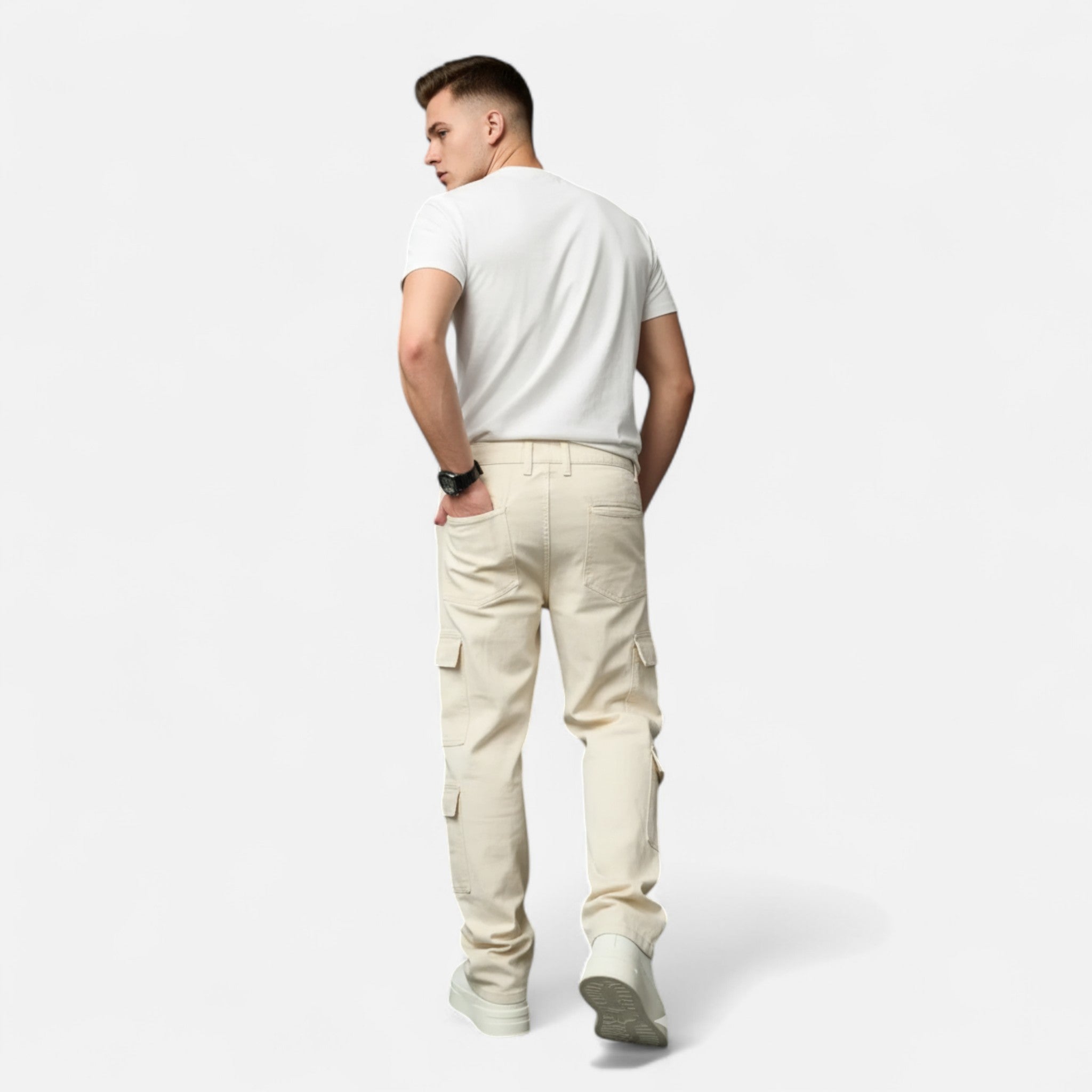 Elvaine | Men’s Denim Jeans – Loose-Fit Beige Classic