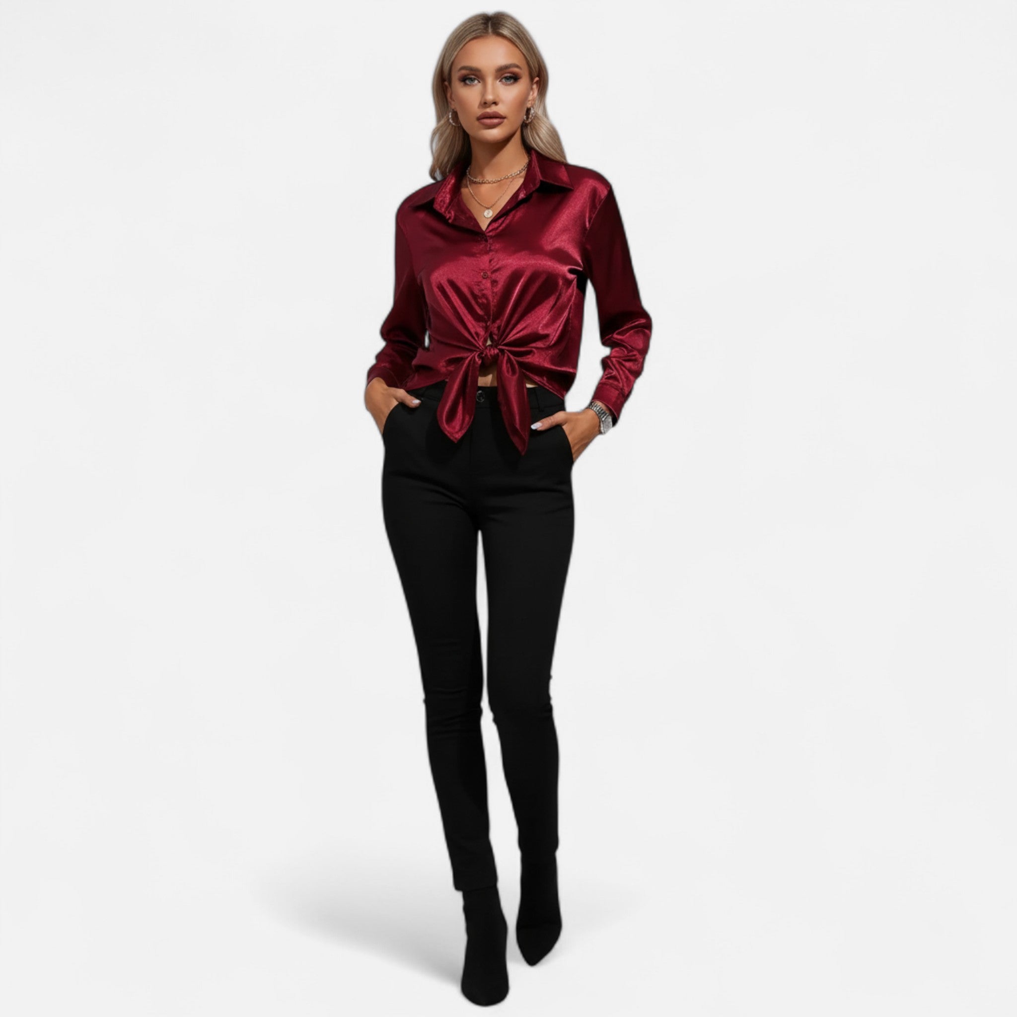 Elvaine | Women’s Satin Shirt – Notched Collar Elegance