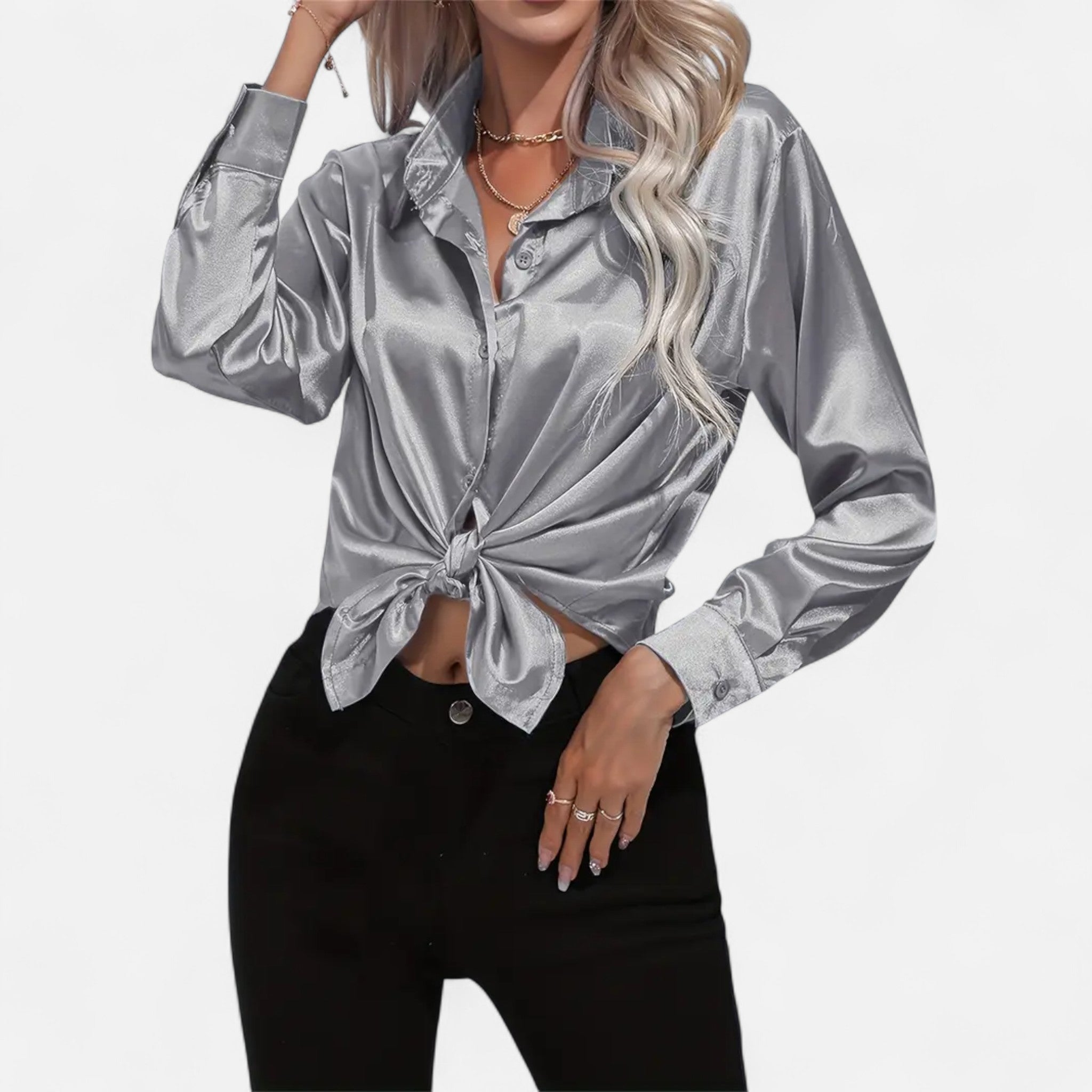 Elvaine | Women’s Satin Shirt – Notched Collar Elegance