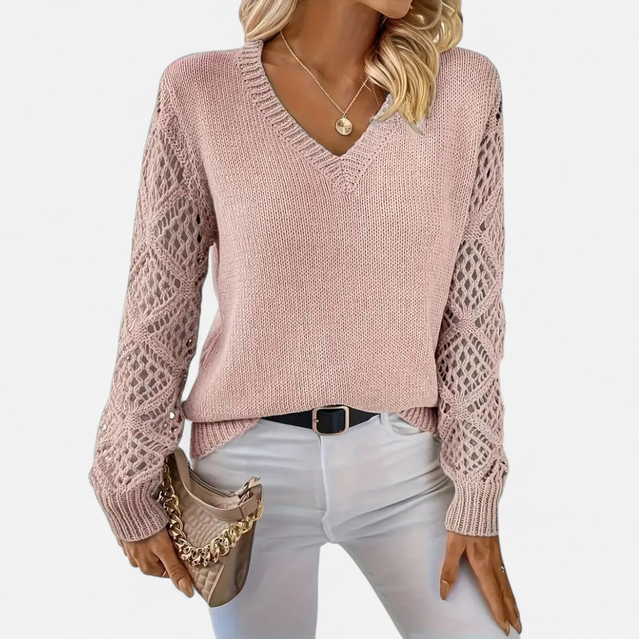 Elvaine | Women’s Knit Sweater – Elegant V-Neck Design